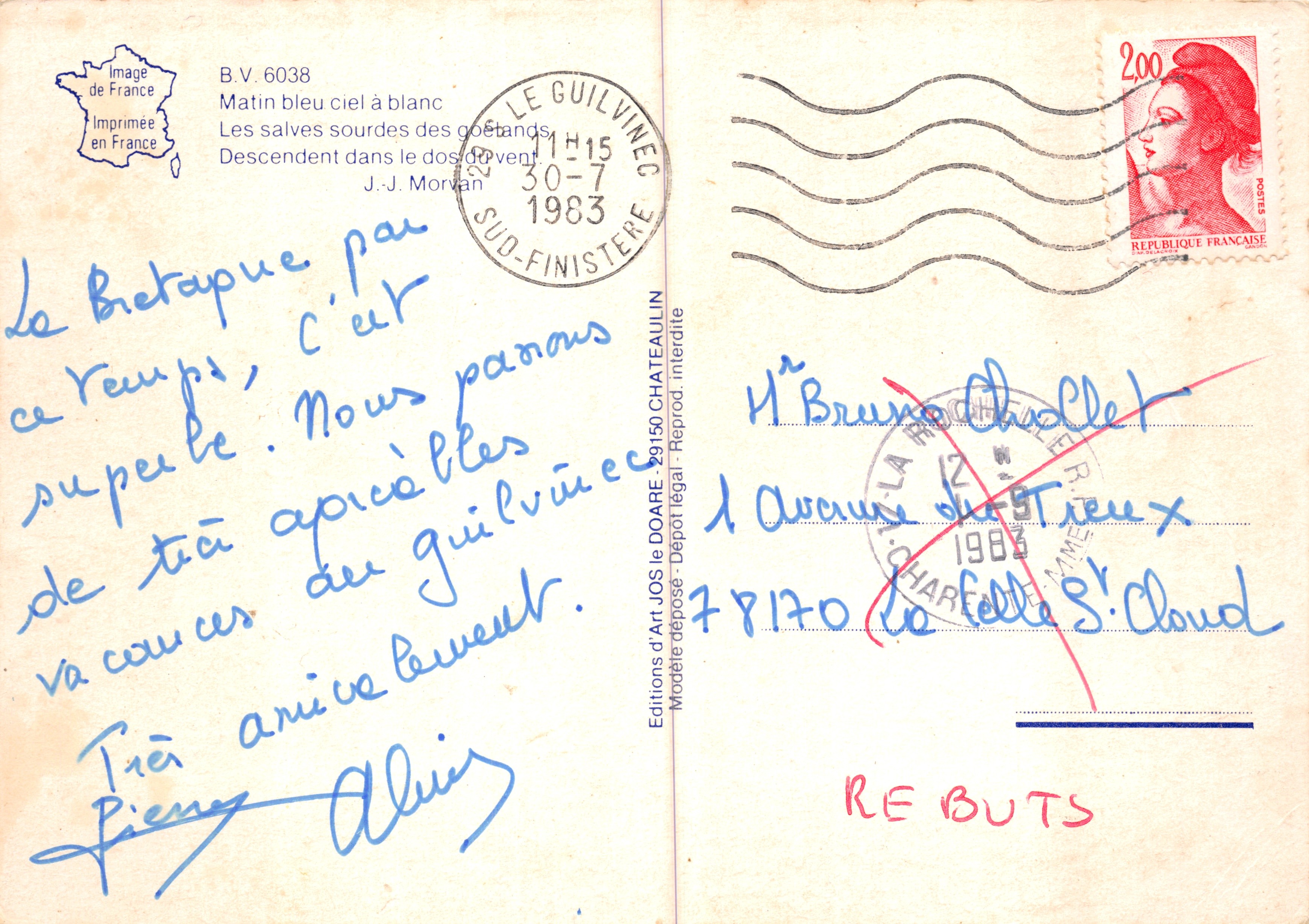 Deux bateaux de pêche — scène maritime avec goélands — éditeur JOS, n° 29150 — Achterkant