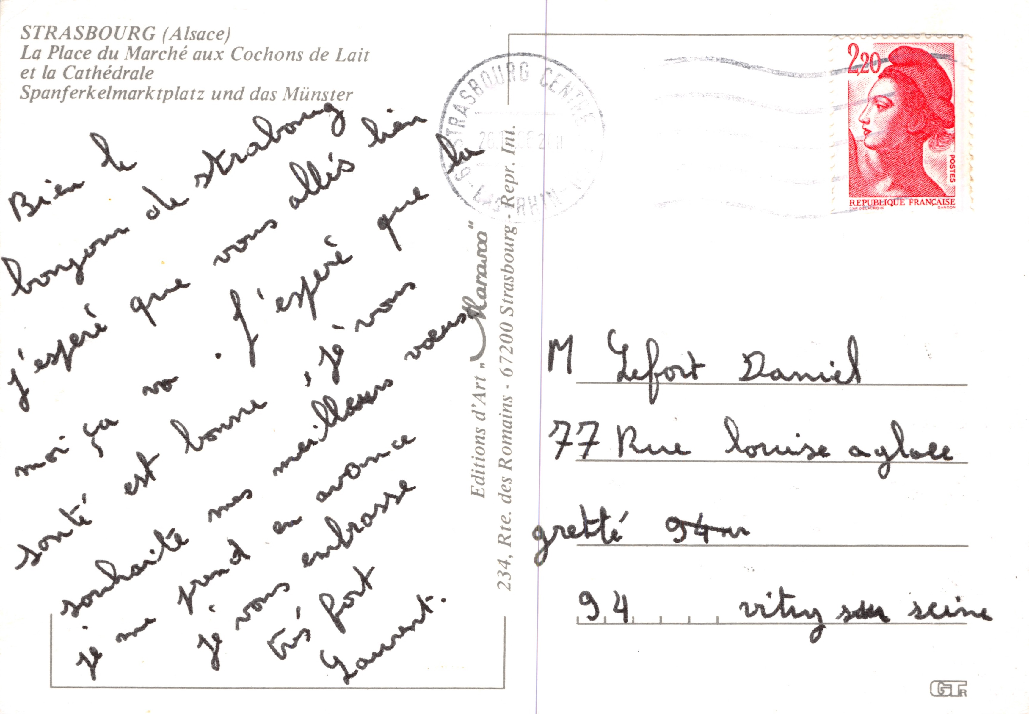 Strasbourg — Place du Marché aux Cochons de Lait et la Cathédrale — Éditions d'Art Strasbourg — Verso