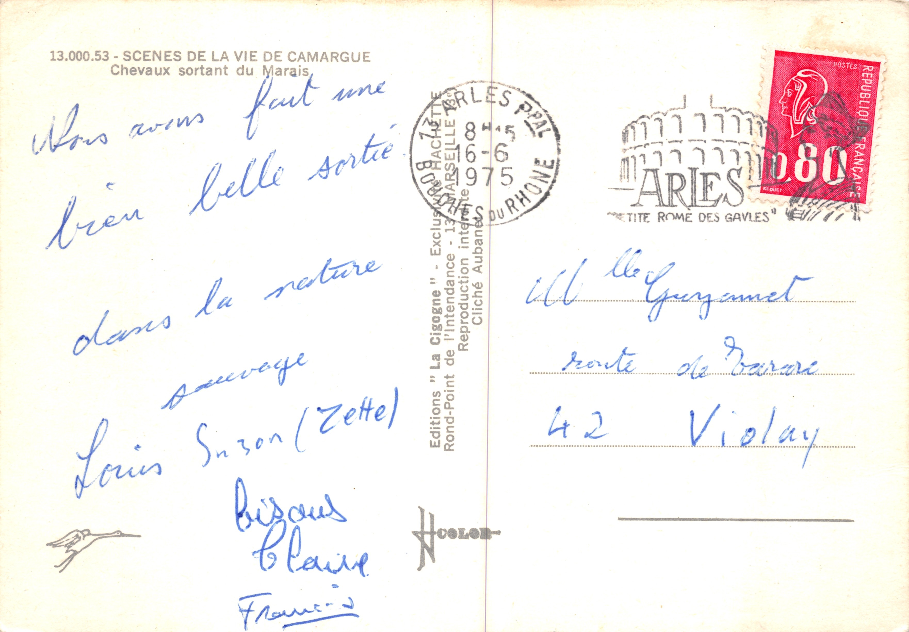 Chevaux sortant du Marais — scène de la vie de Camargue — éditeur LA CIGOGNE — Verso