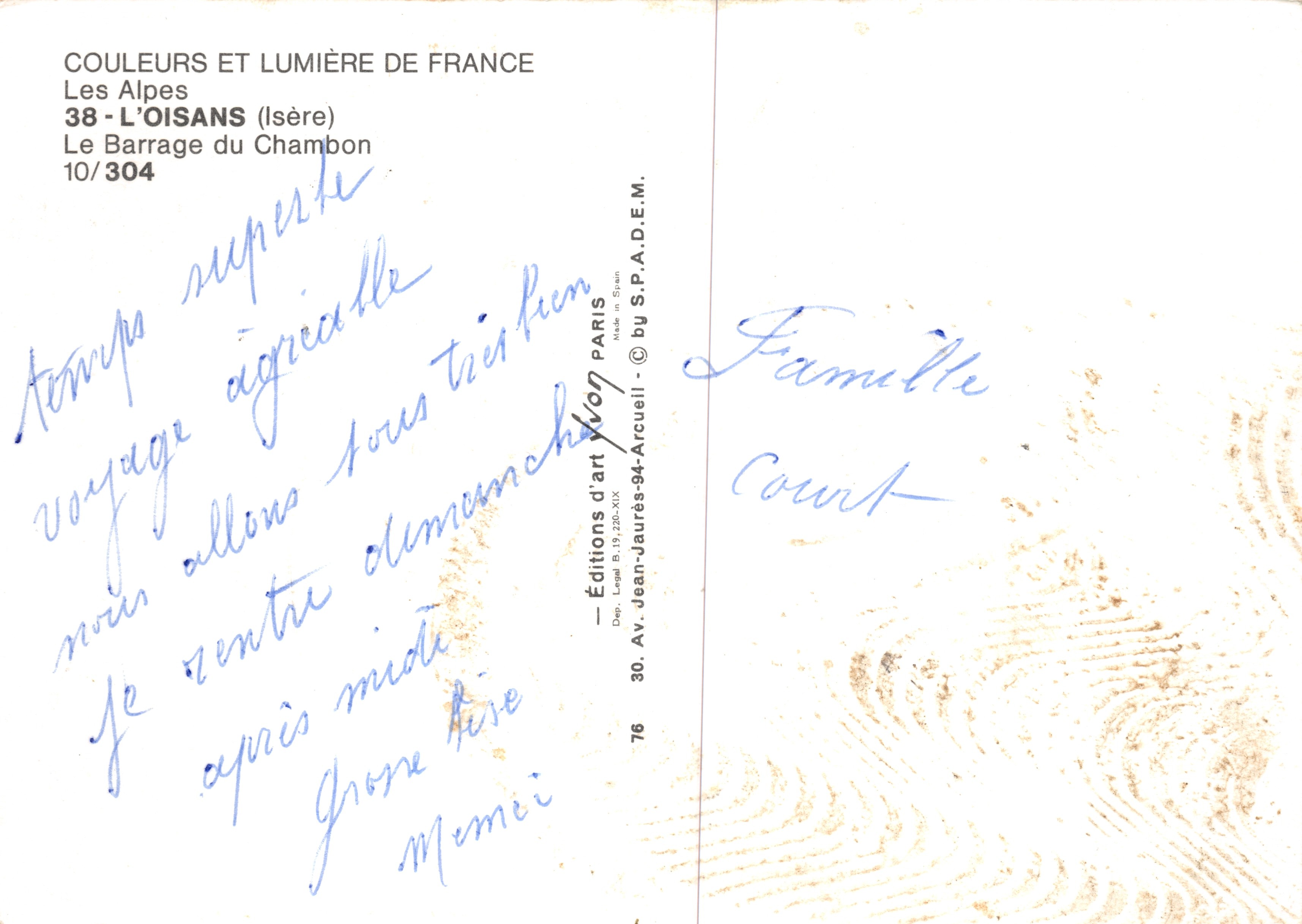 L'Oisans (Isère) — Le Barrage du Chambon — Éditions d'art Yvon — Verso