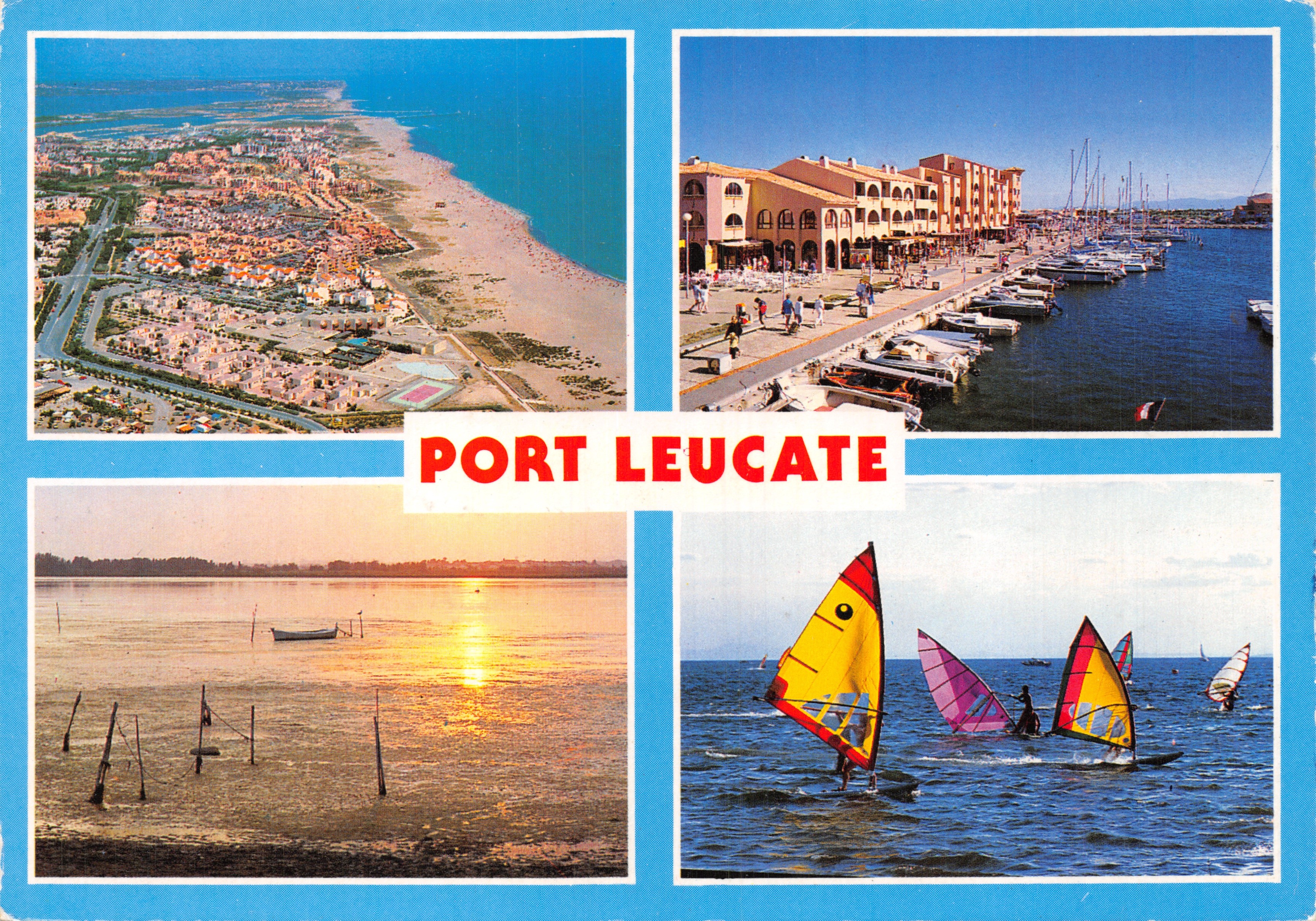 Port Leucate — luchtfoto, haven, zonsondergang, windsurfers op de Middellandse Zee-kust — uitgever S.A. Cartes Postales APA-POUX-ALBI