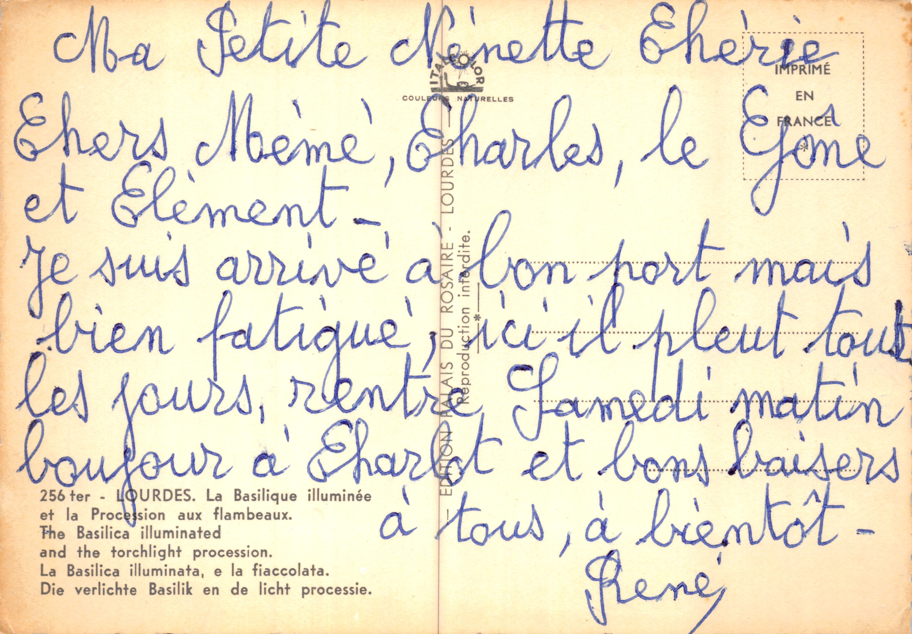 Lourdes — Basilique illuminée et procession aux flambeaux — Édition Lourdes - Coulours Naturelles — Verso