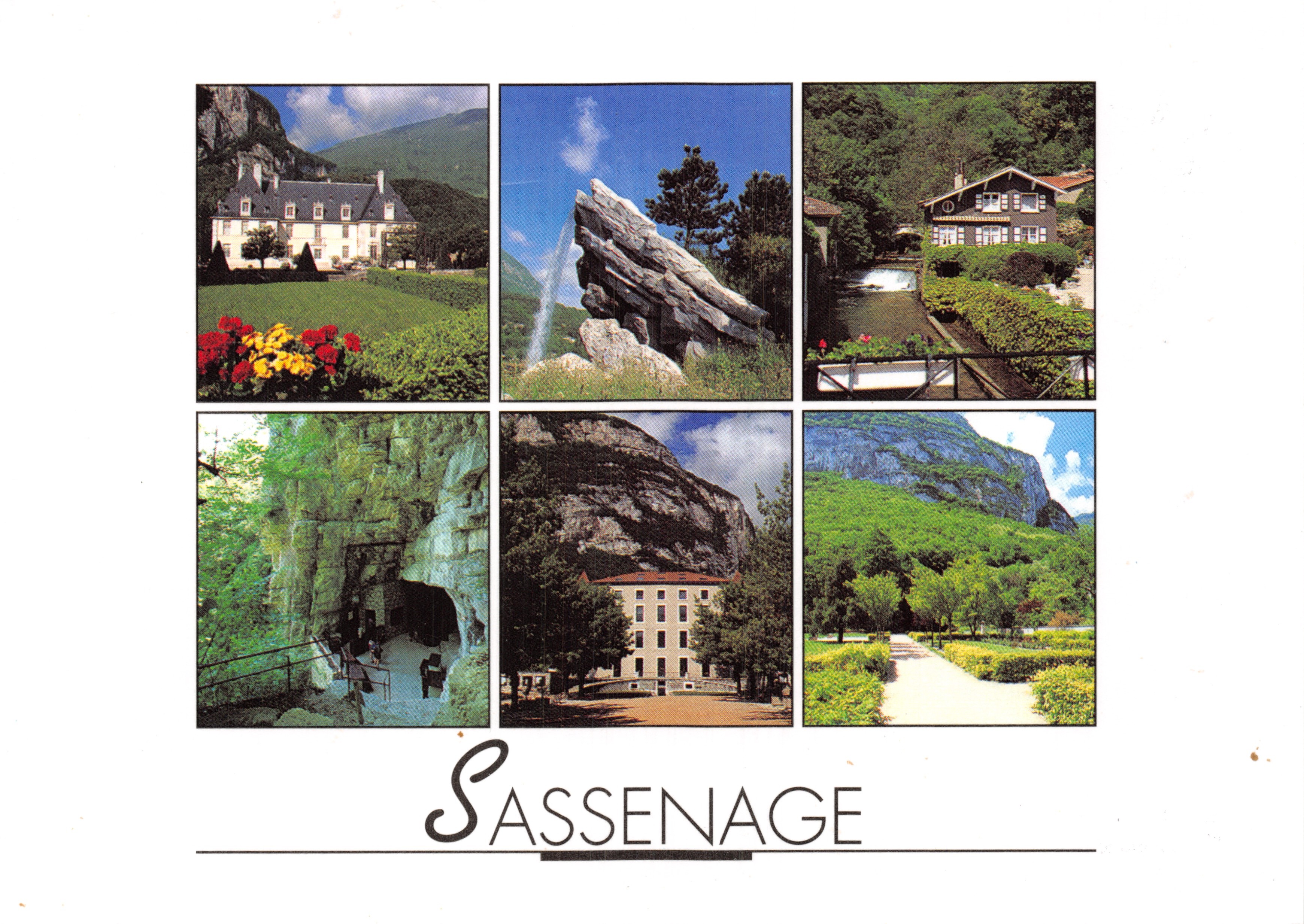 Sassenage — vista panoramica con castello, cascatella, grotte e paesaggi — editore Cliché et réalisations Éditions