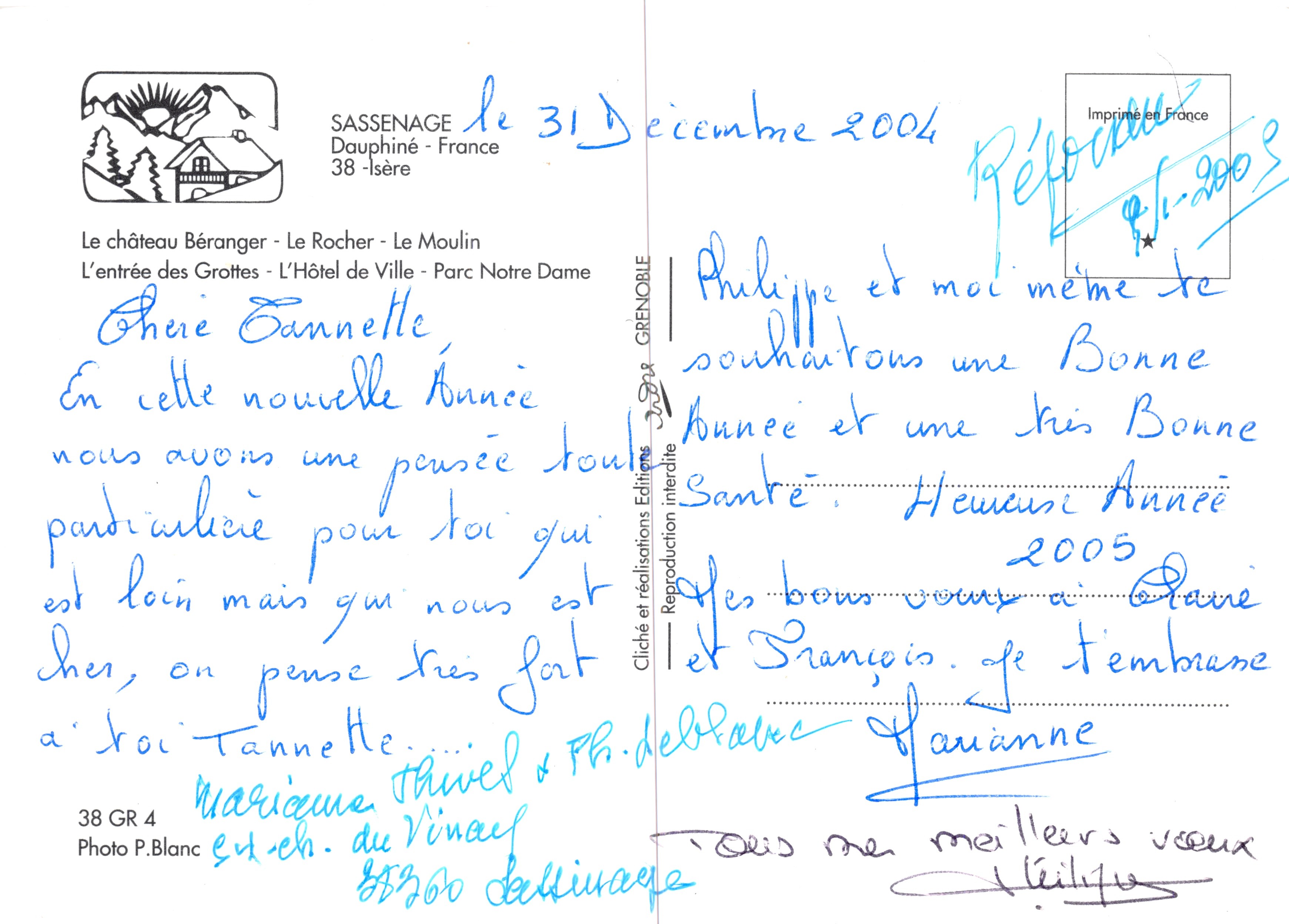 Sassenage — vista panoramica con castello, cascatella, grotte e paesaggi — editore Cliché et réalisations Éditions — Verso