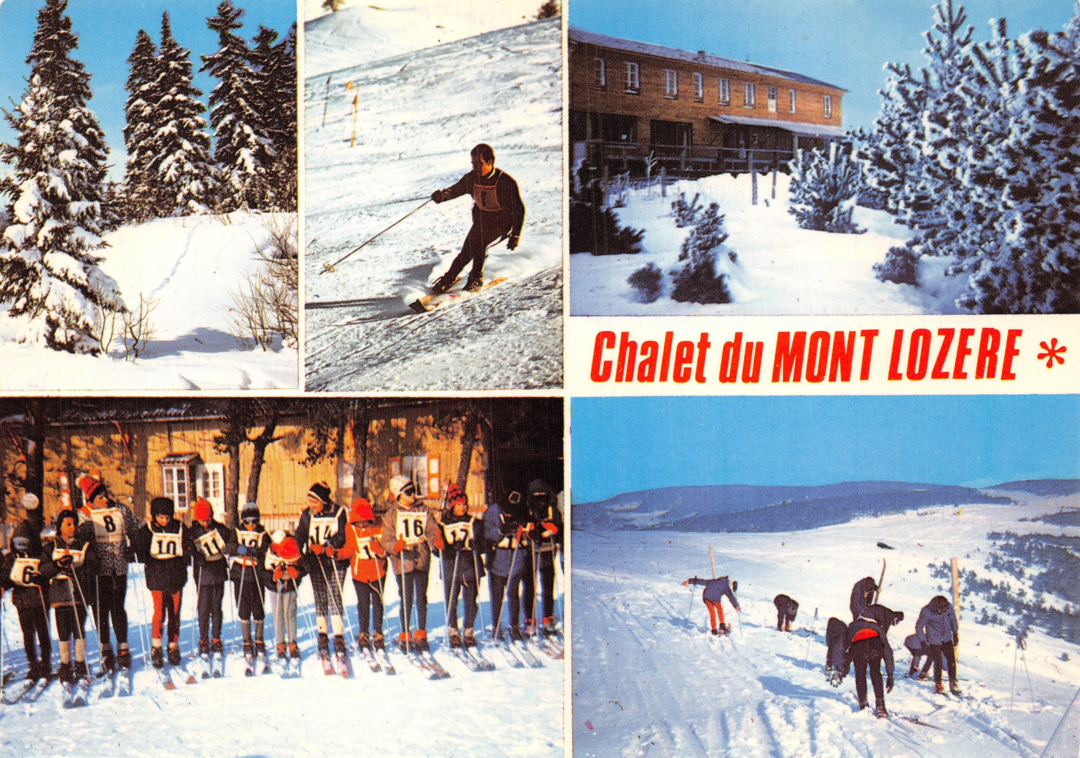 Chalet des MONT LOZÈRE — Panoramablick und Skifahrer — Verleger J. Diet