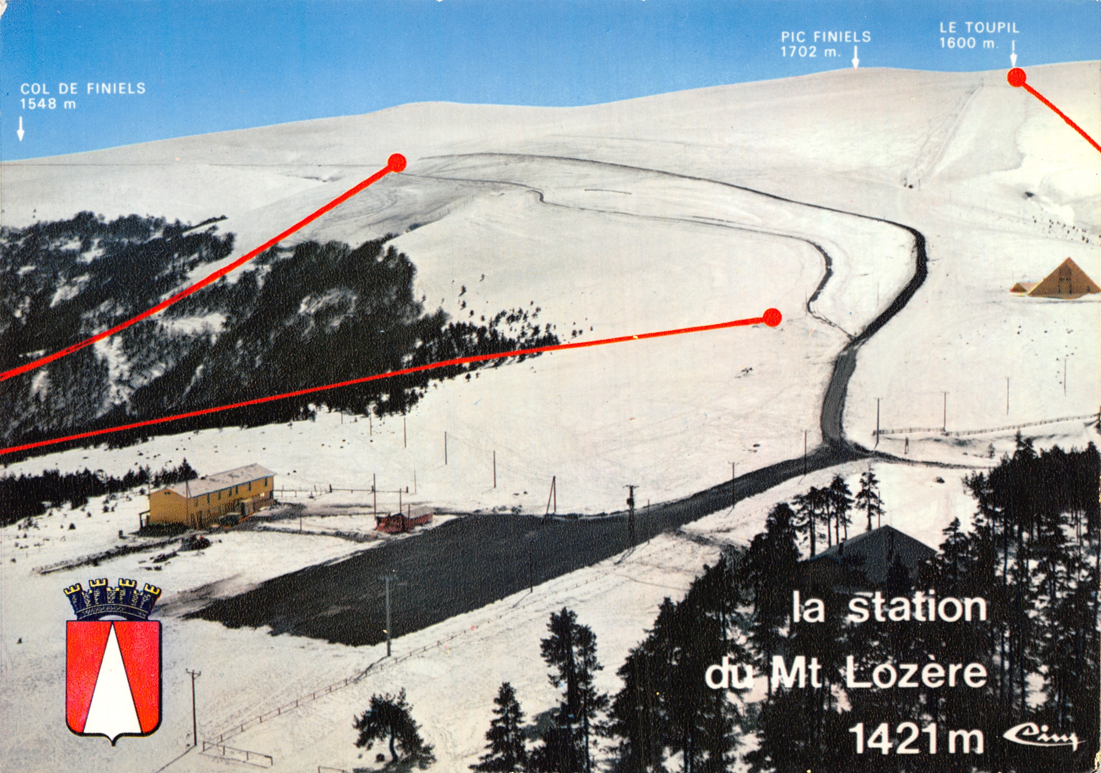 De station van Mt Lozère — luchtfoto van de station en de omringende toppen — uitgever CIMCOLOR
