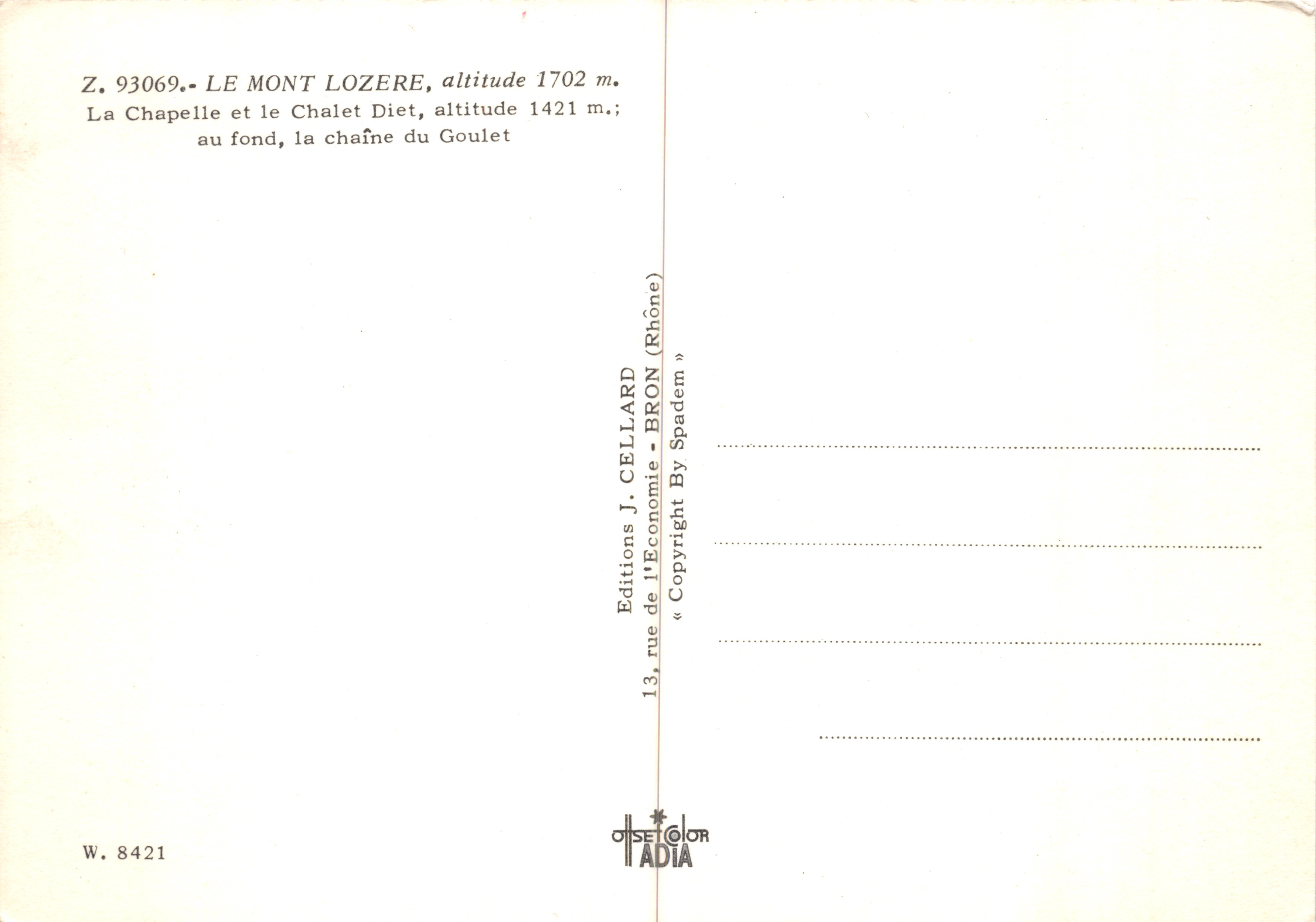Piramide del Mont Lozère — editore Editions J. Cellard, n. Z. 93069 — Verso