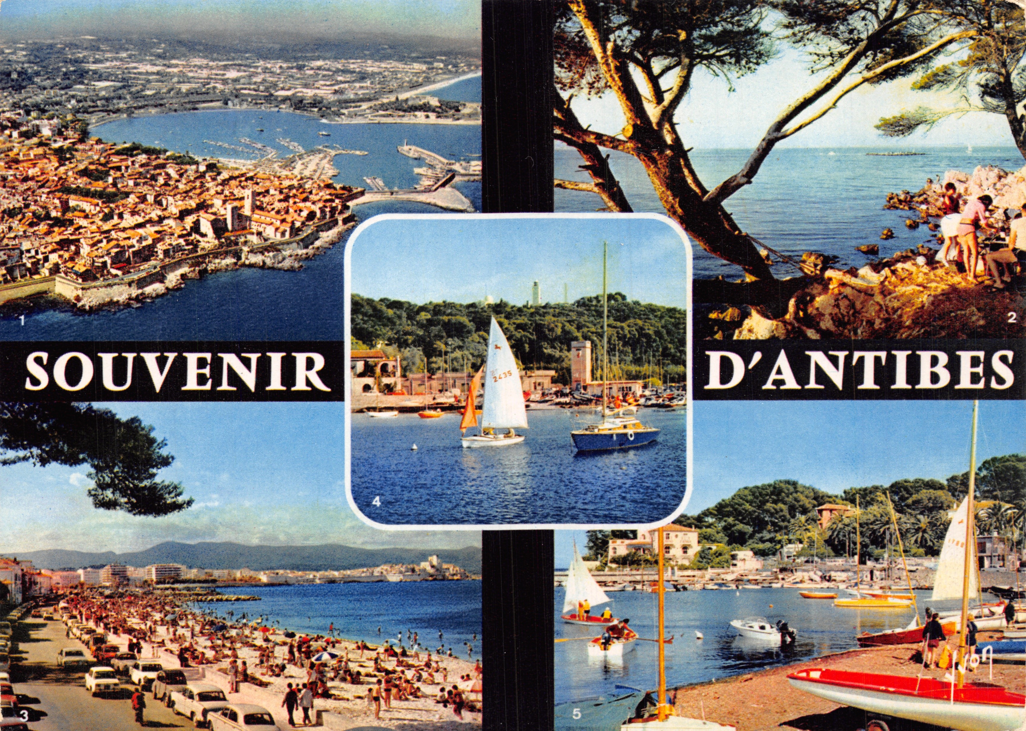 Antibes — luchtfoto, strand en haven — Souvenir d'Antibes, uitgever Editions Jean-Jaurès