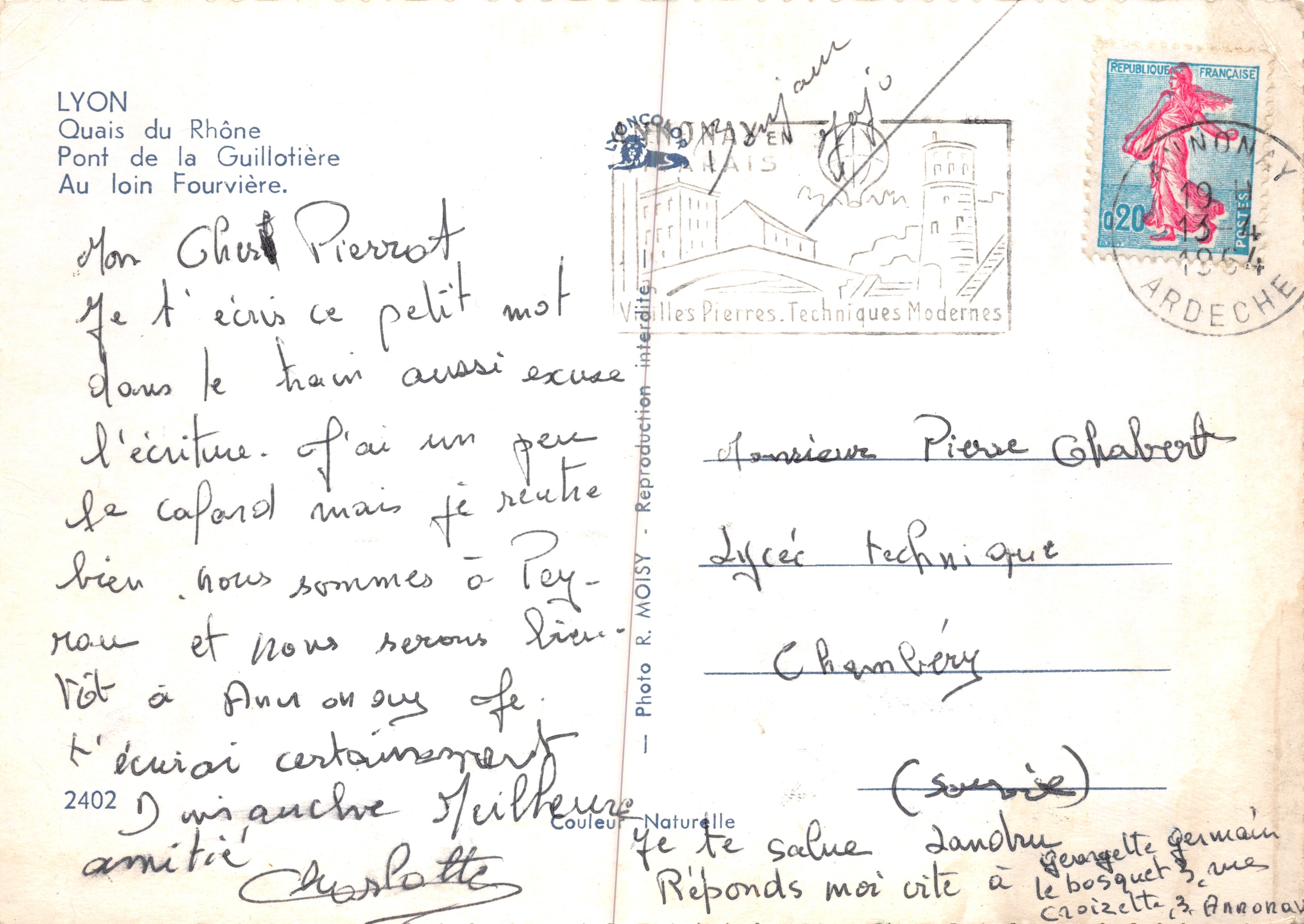 Lyon - Quais du Rhône — Puente Guillotière — editor: Techniques Modernes, n.º 2402 — Reverso