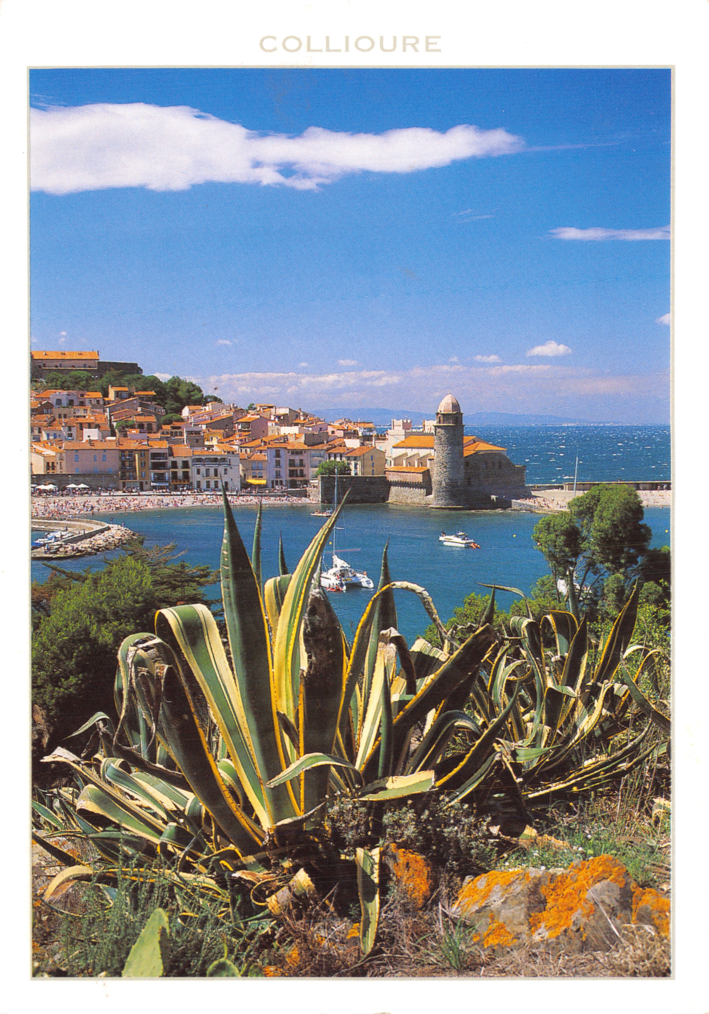 Collionure — panoramic view of the bay with the tower and rooftops — publisher OBJECTIF SUD, no. A 64