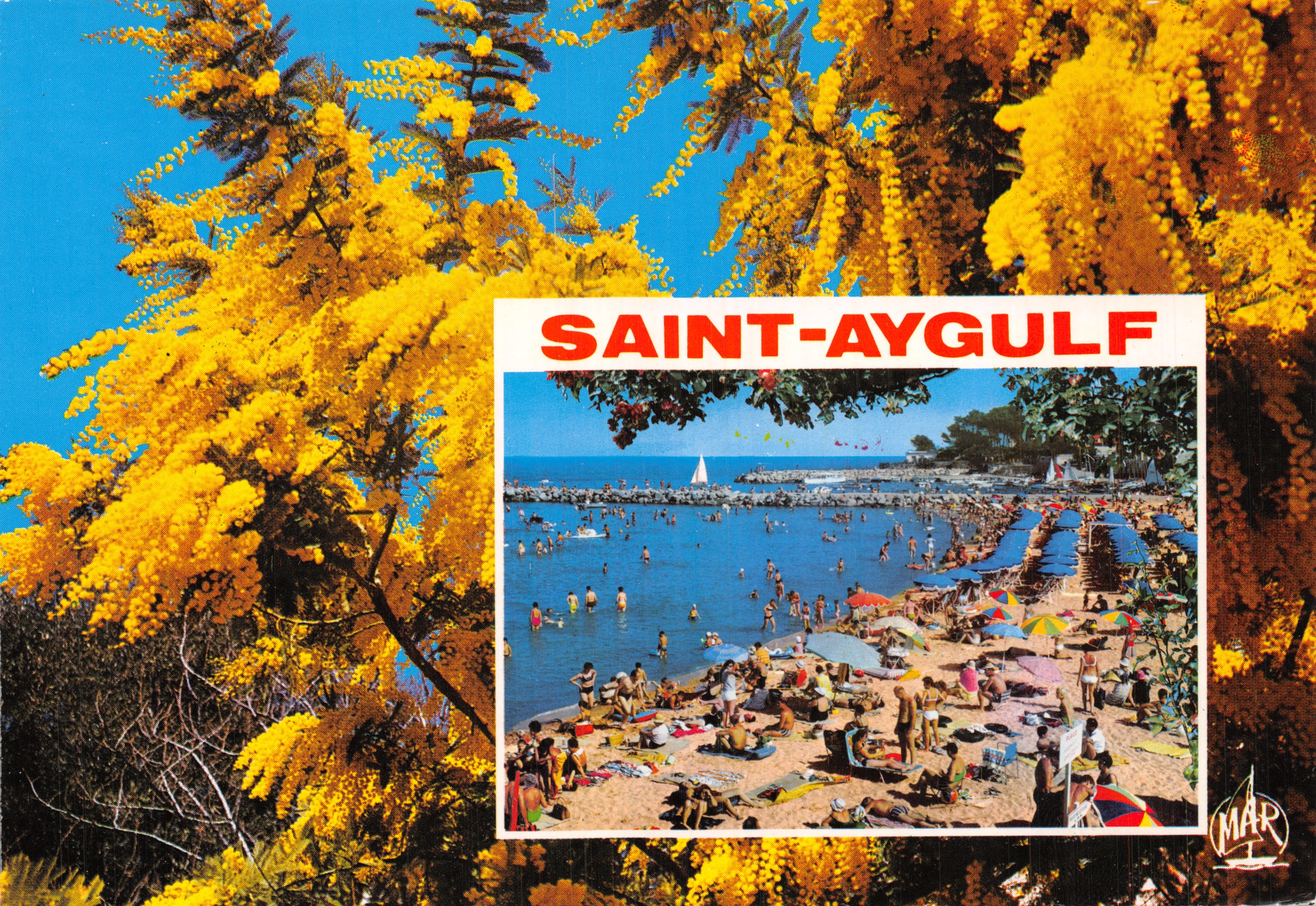 Saint-Aygulf — levendige strand onder mimosa's — uitgever MAR