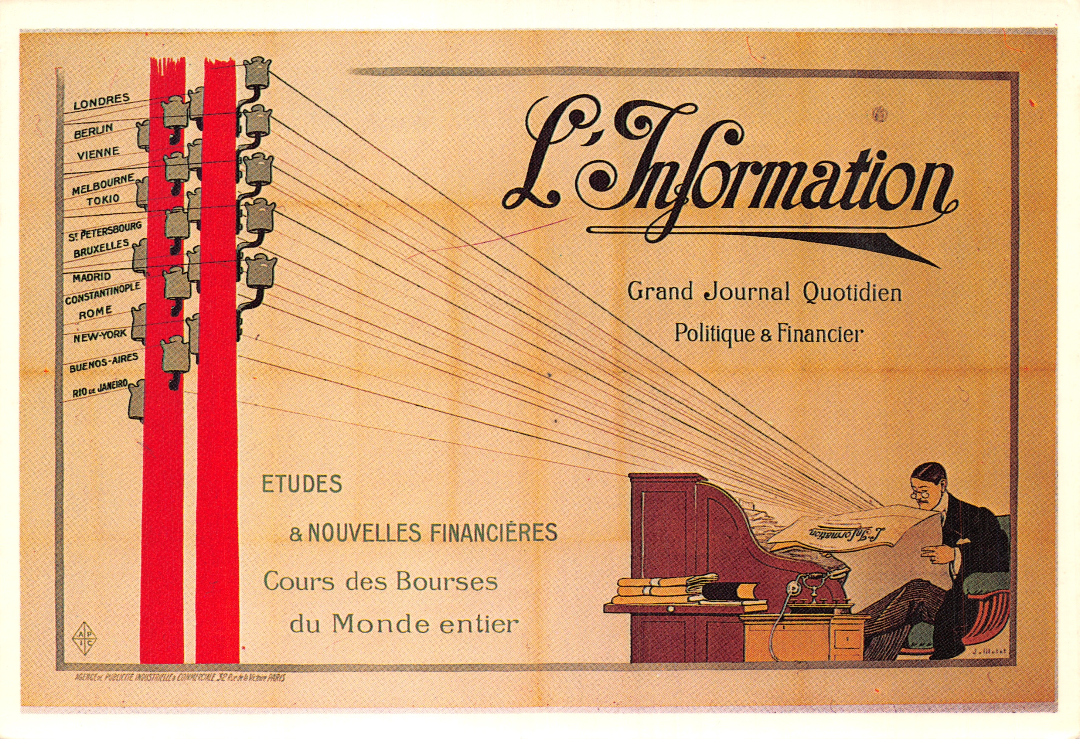 L'Information — Gran Periódico Diario Político & Financiero — Agencia Publicidad Industrial & Comercial, 32 Rue de l'Arbre Sec, Paris