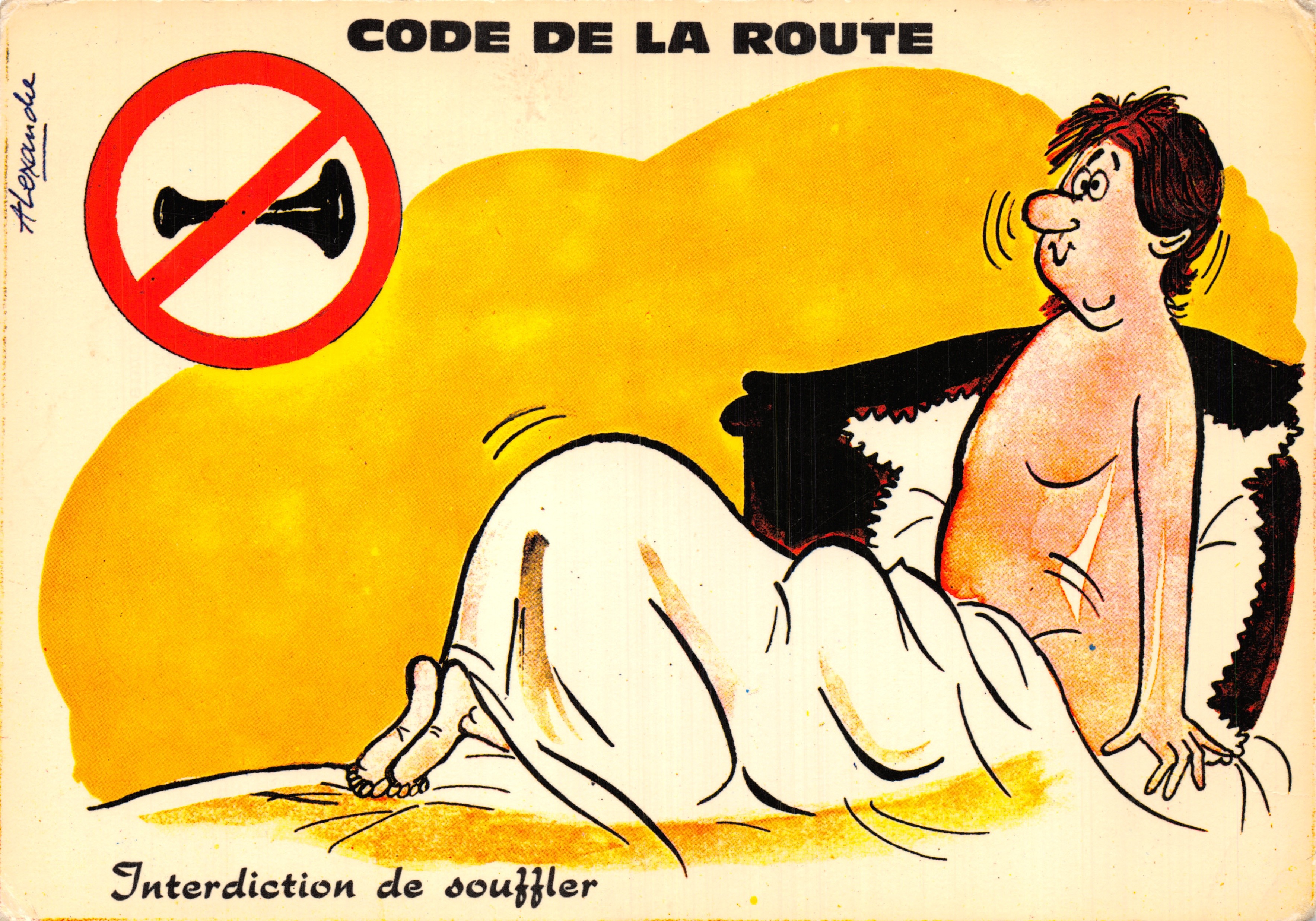 Código de la Carretera — Prohibido tocar la bocina — dibujo de Alejandro