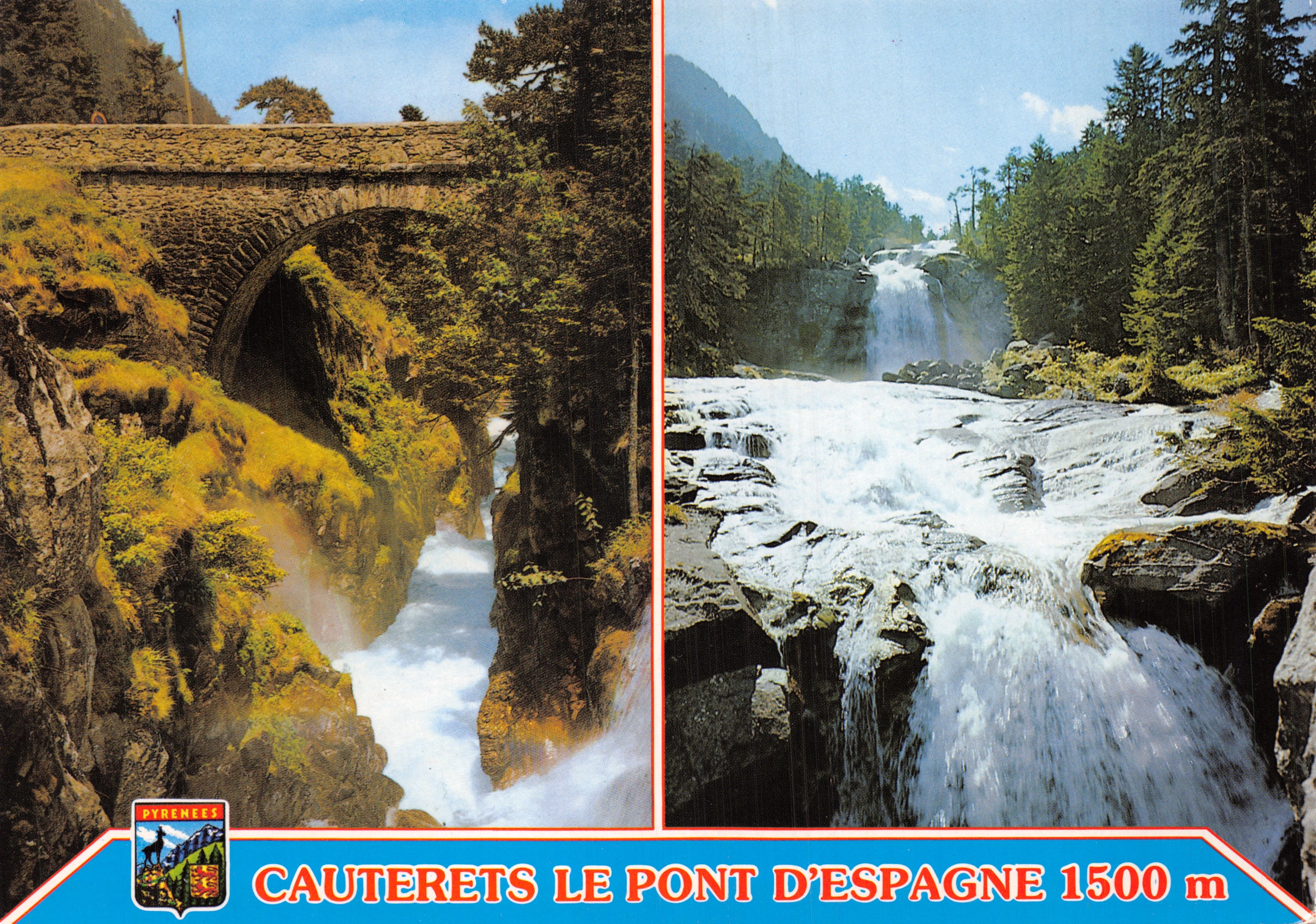 Cauterets — El Puente de España y la Cascada — Edición A. Doucet