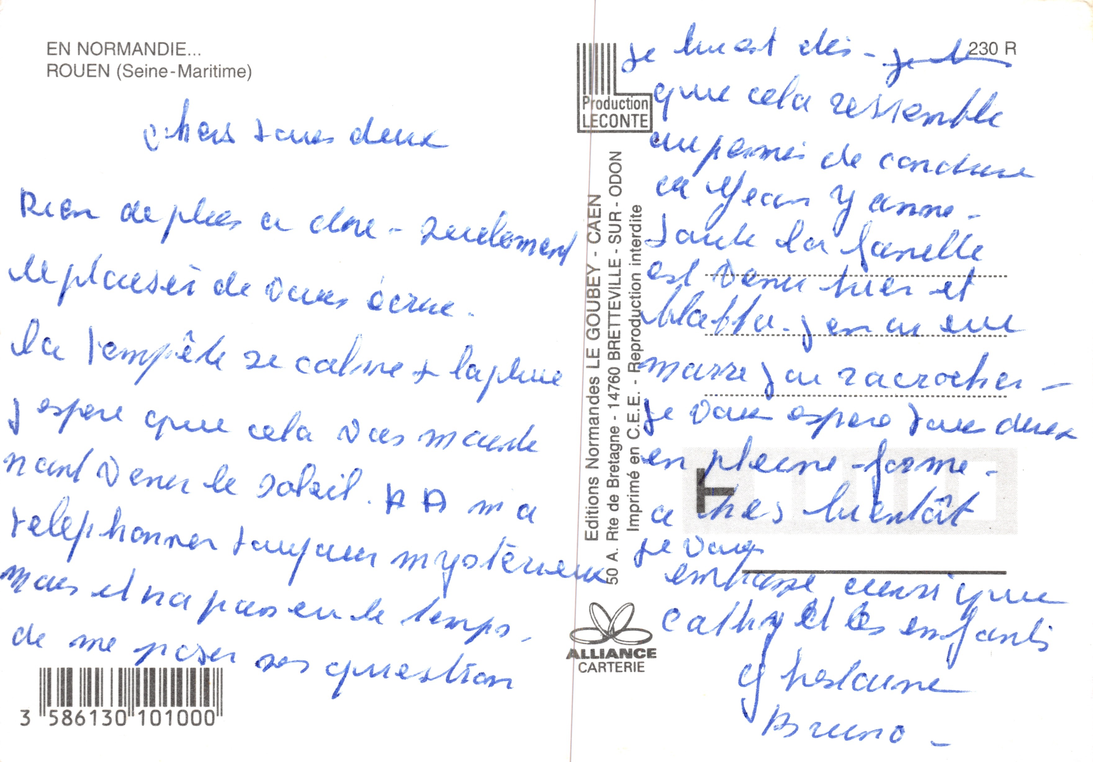 Rouen — Cathédrale, horloge et Centre Pompidou — Éditions LECONTE — Verso
