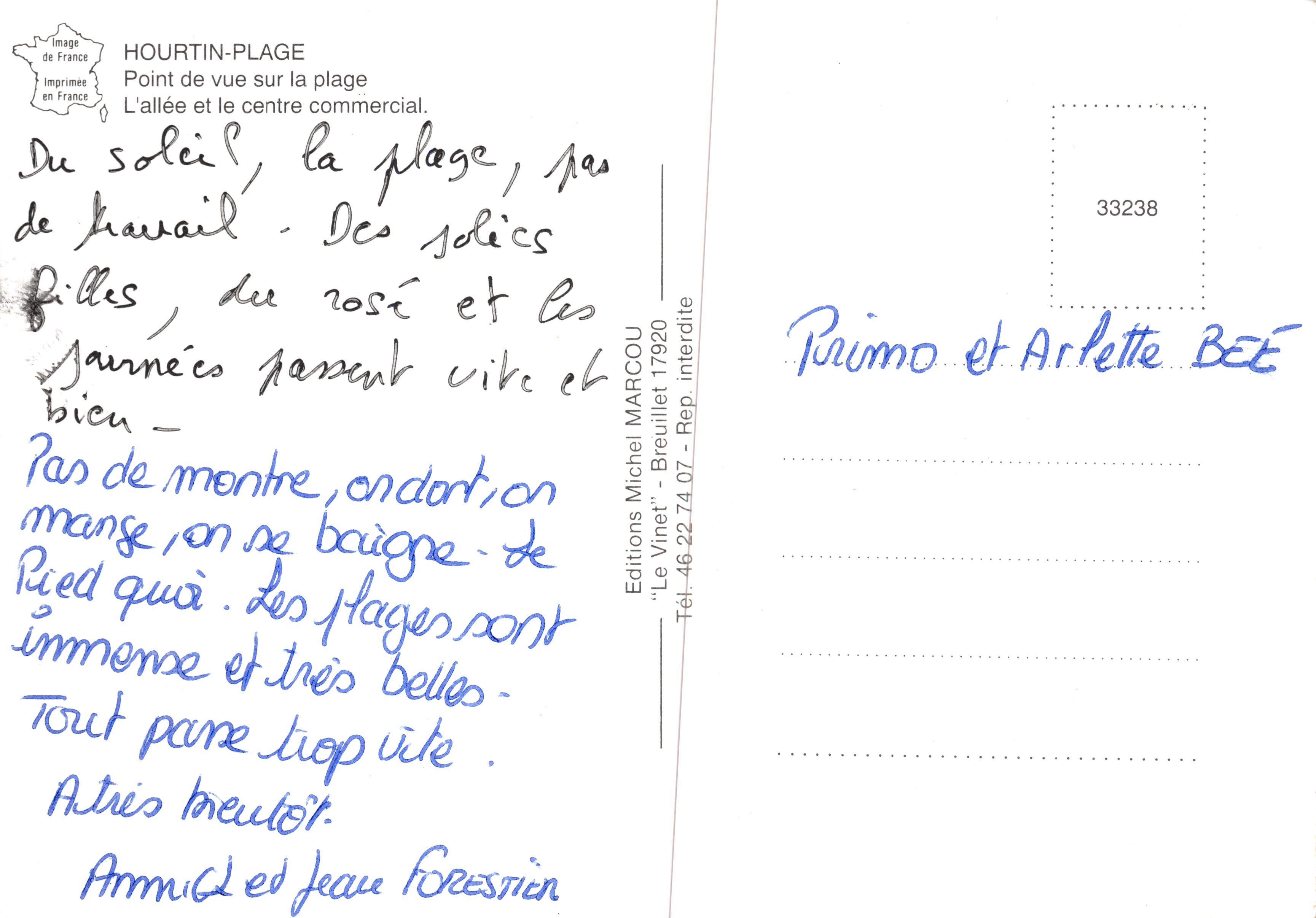 Hourtin Beach — vista de la playa y del paseo — Editions Michel MARCOU — Reverso