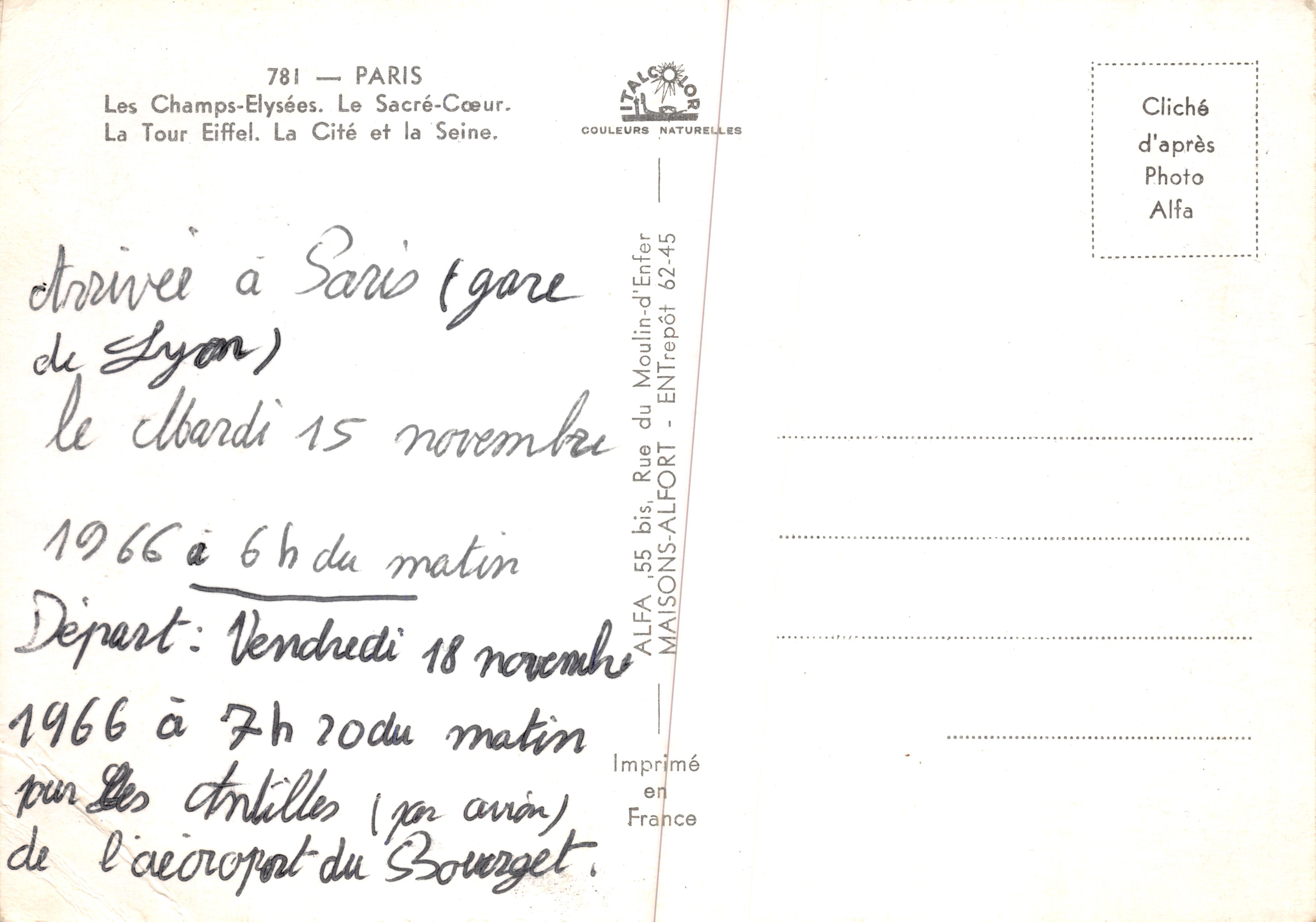 Paris — Erinnerung an Paris — Verlag ALFA, Nr. 781 — Rückseite