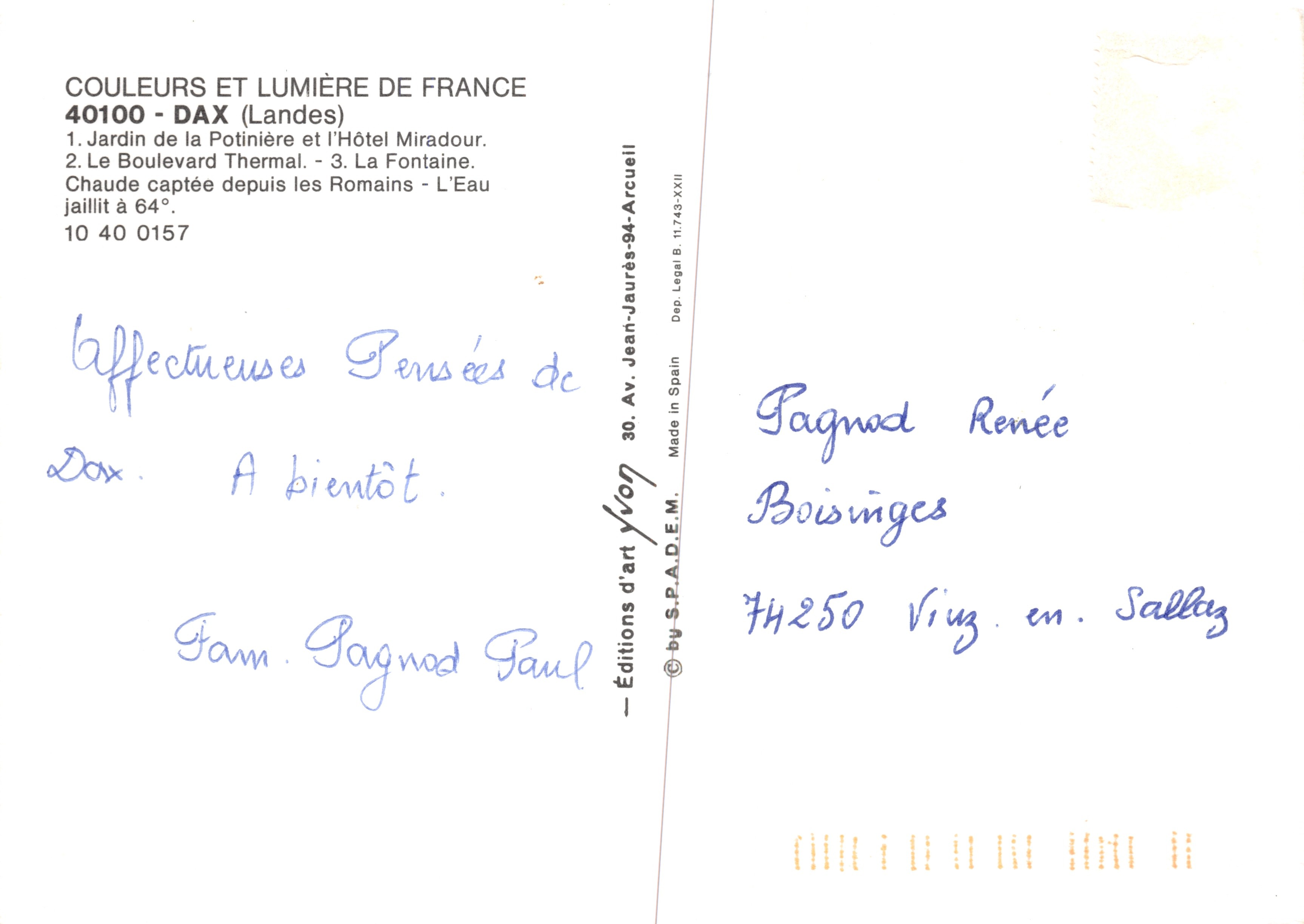 Dax — Giardino della Potinière, Hotel Miradour, Fontana romana — Verso