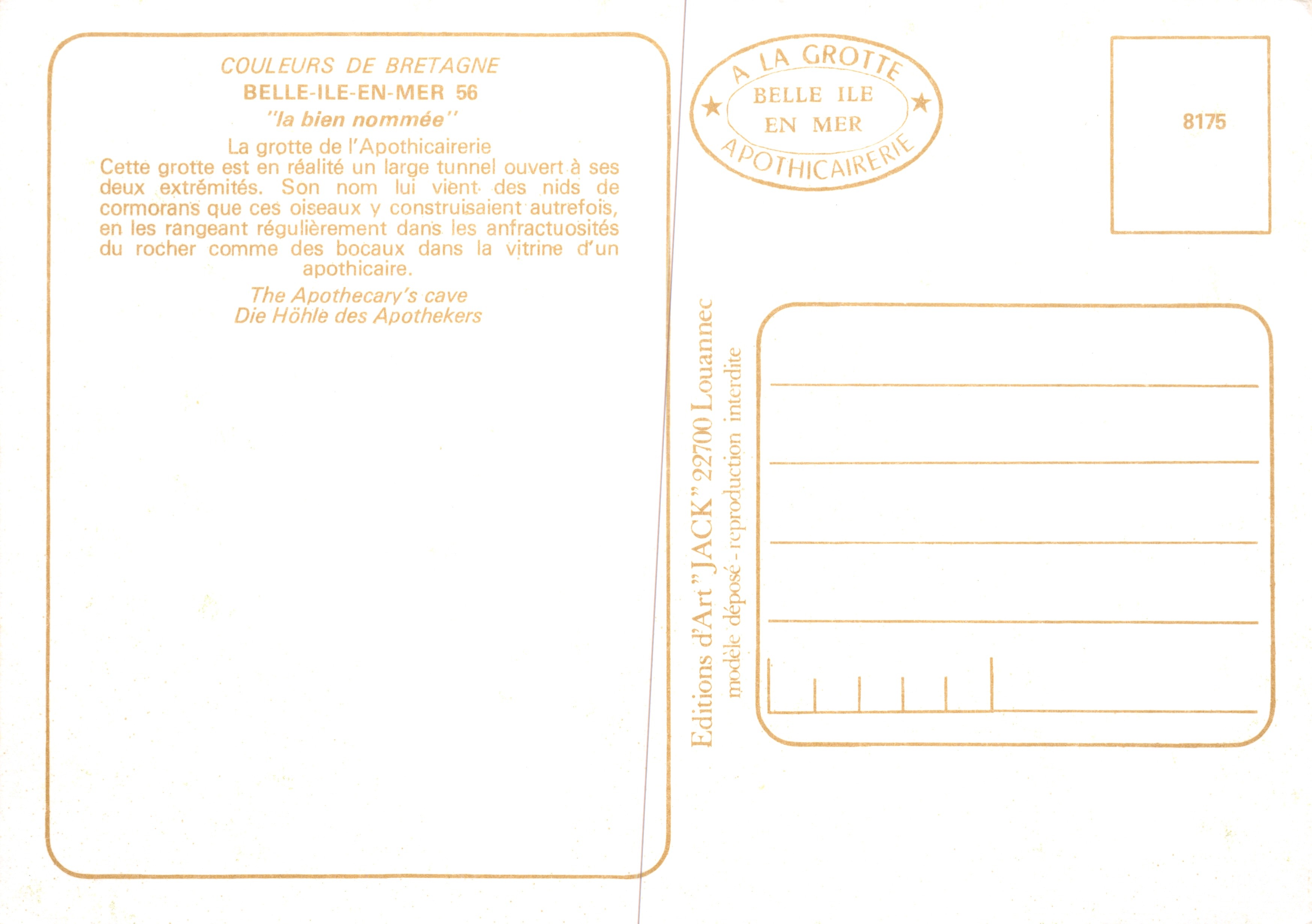 Gruta de Belle-Île-en-Mer — 'bien llamada' — Editions d'Art JACK — Reverso