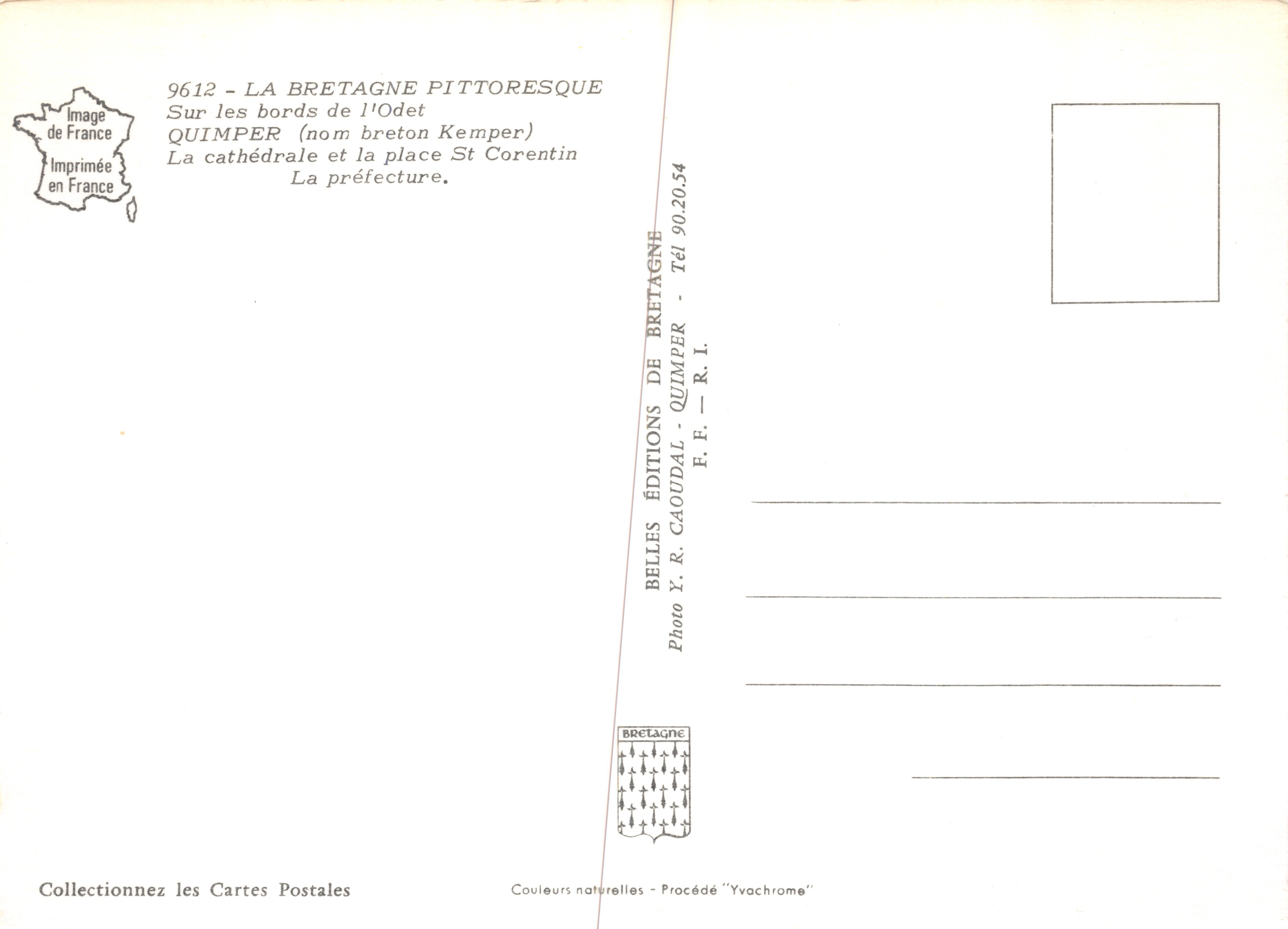 Quimper — vista aérea de la catedral y la plaza Saint-Corentin — Éditions Y. R. Caoudal — Reverso