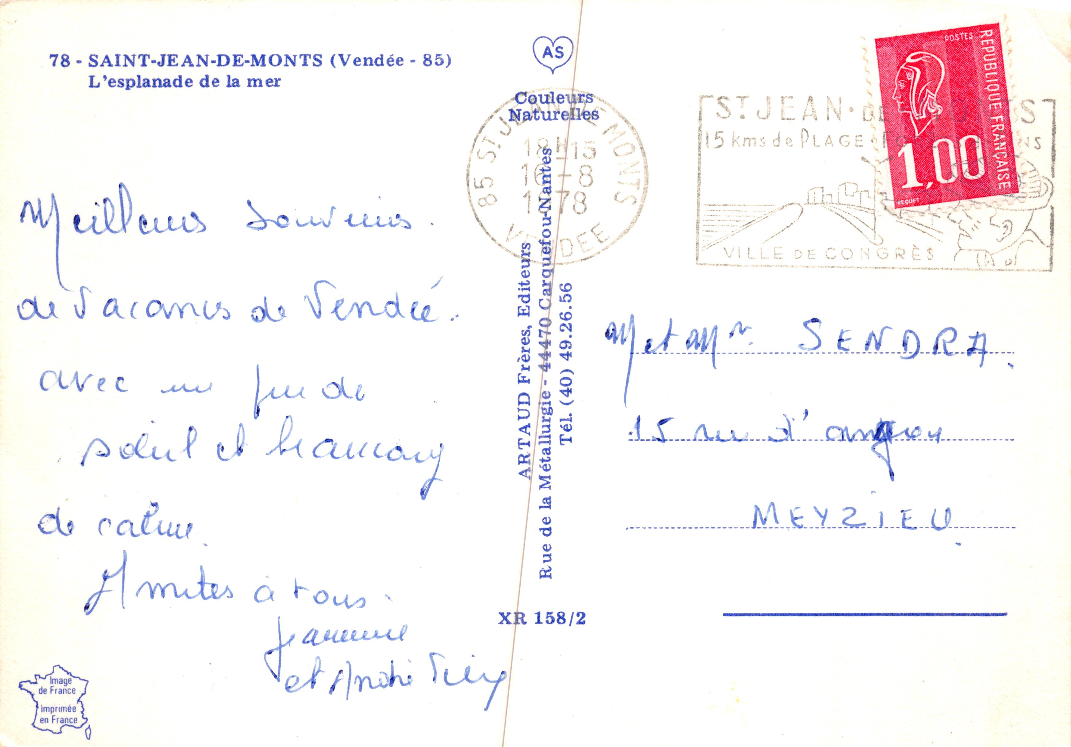 Saint-Jean-de-Monts — La promenade marittima — editore Couleurs Naturelles, n. XR 158/2 — Verso