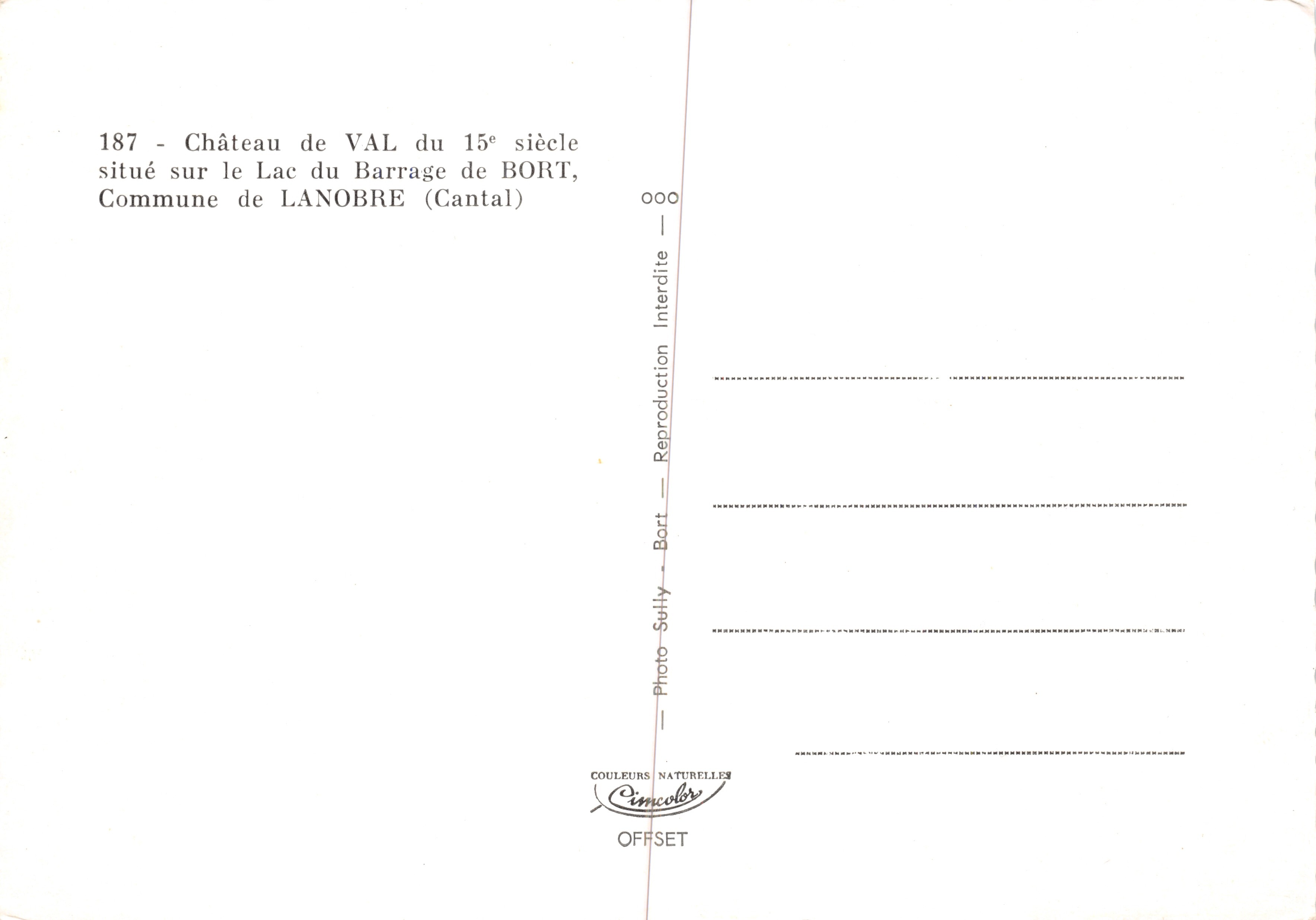 Château de Val — Château du 15e siècle sur le lac du barrage de Bort — Photo Sully Bort — Verso