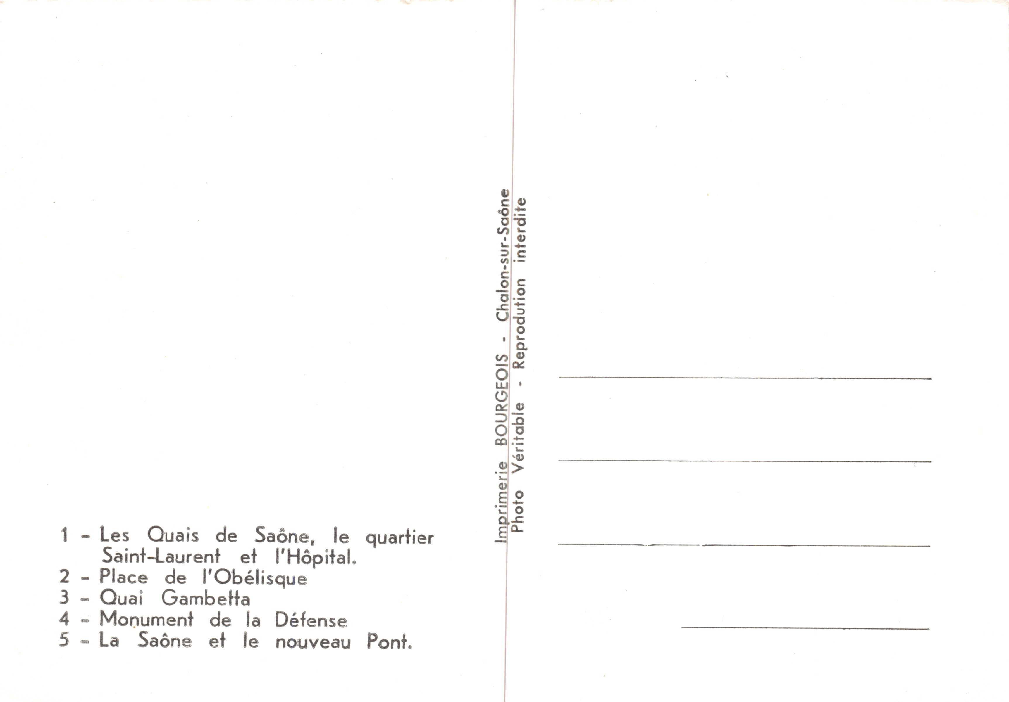 Chalon-sur-Saône — vue panoramique avec obélisque, statue équestre et quais — Imprimerie BOURGEOIS — Reverso