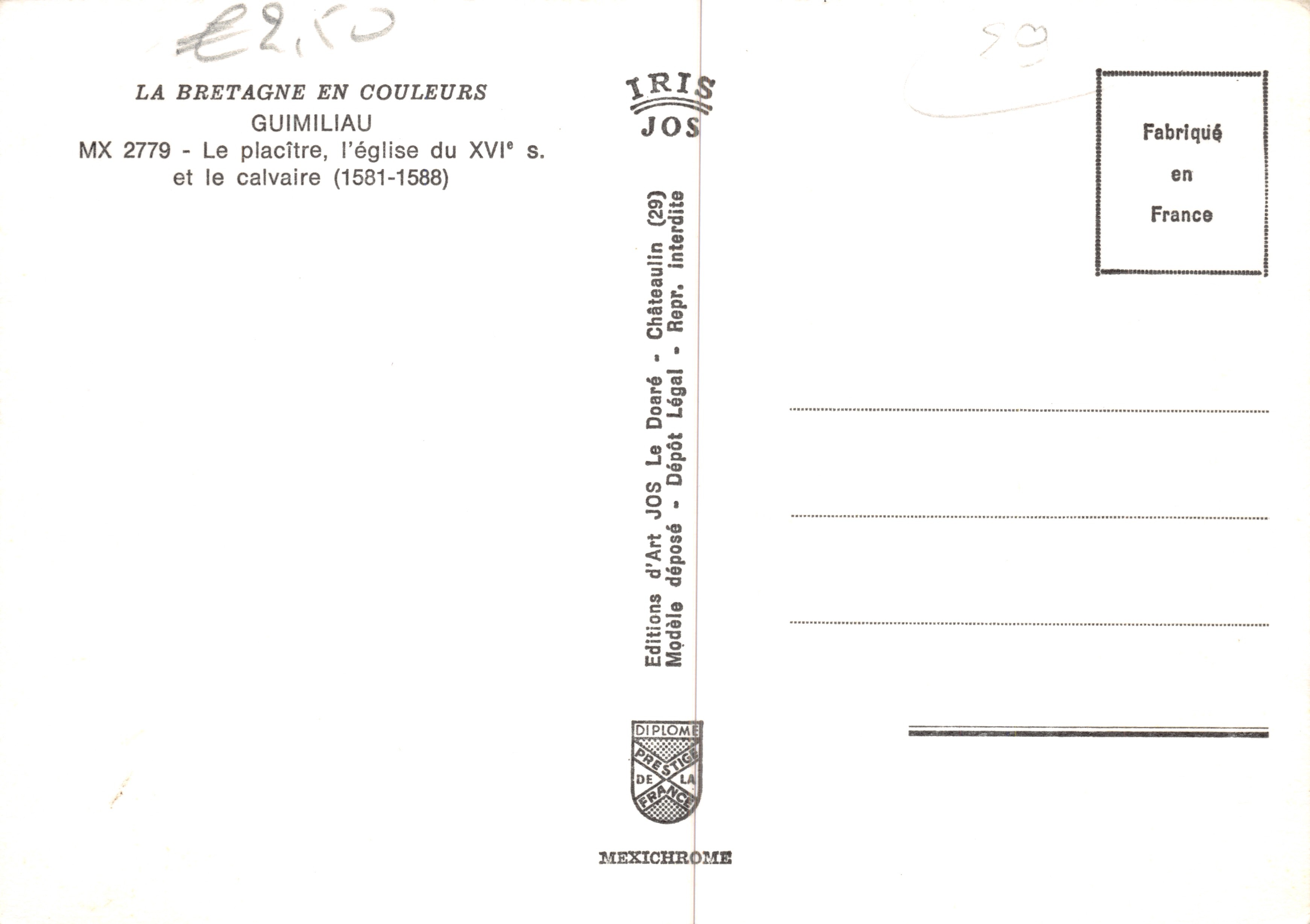 Châteaulin — Iglesia del siglo XVI y calvario (1581-1588) — Éditions d'Art JOS — Reverso