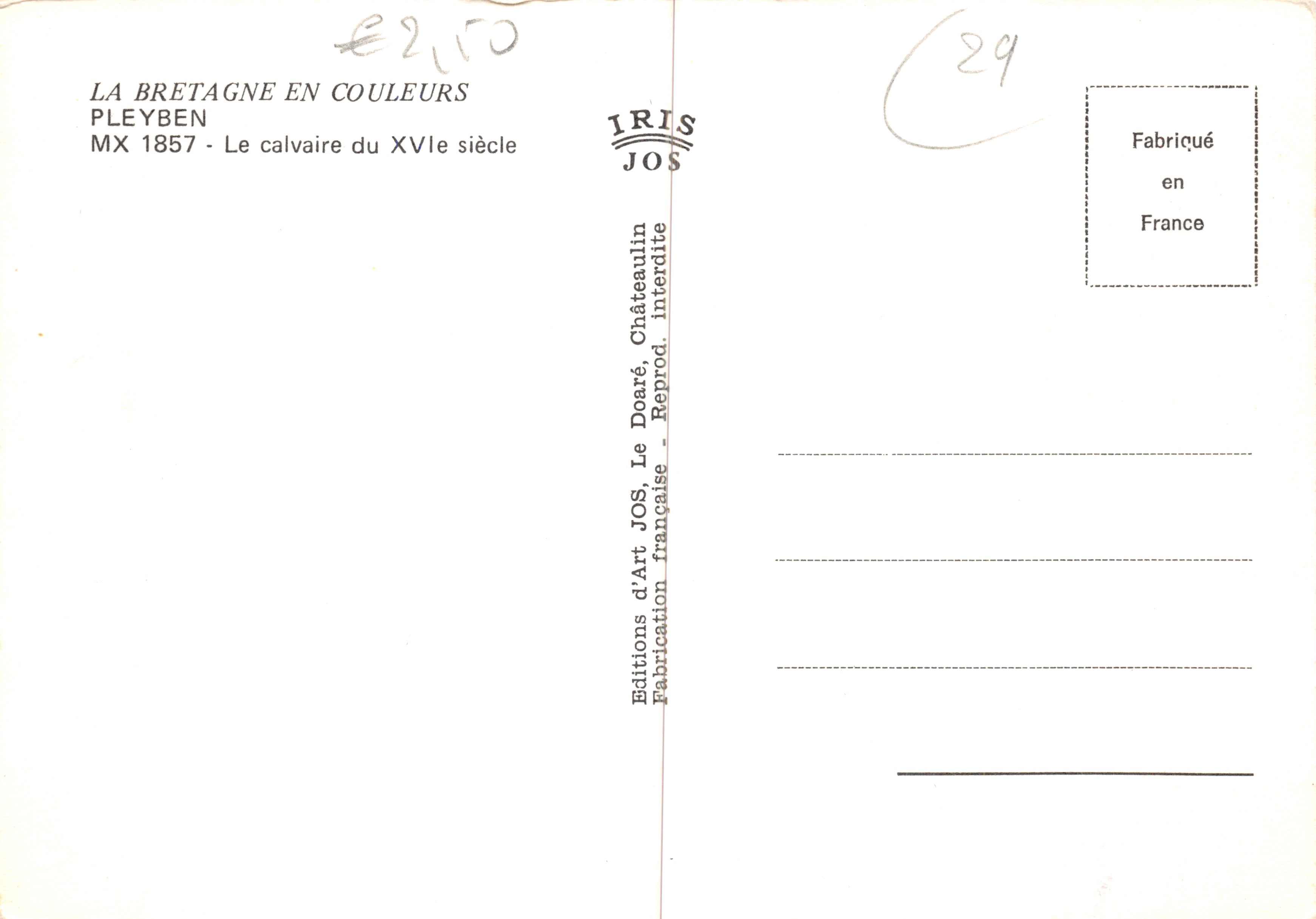 Pleyben — Calvario del siglo XVII — Éditions d'Art JOS — Reverso