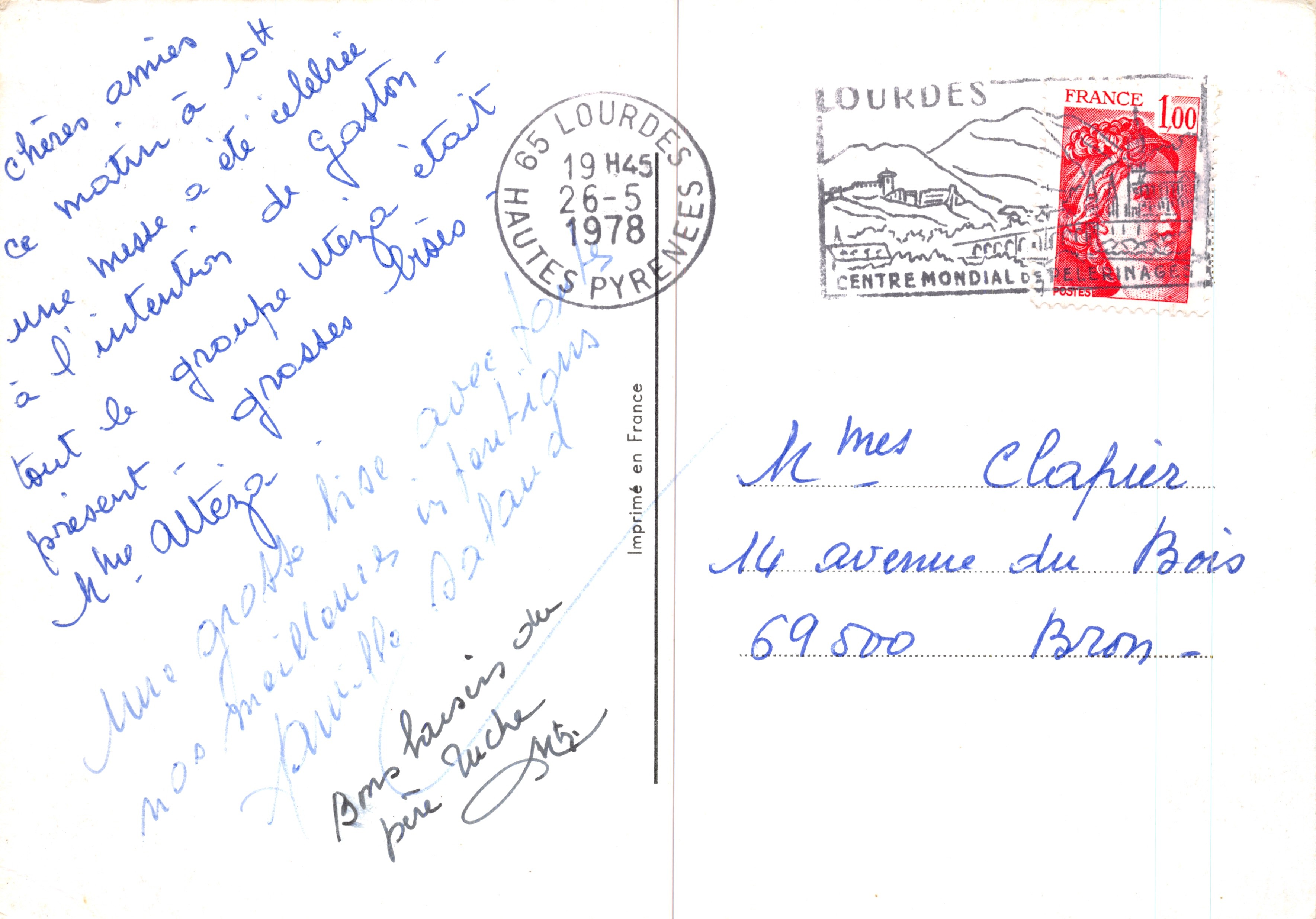 Peregrinación Militar Internacional — Lourdes — editor Impreso en Francia — Reverso