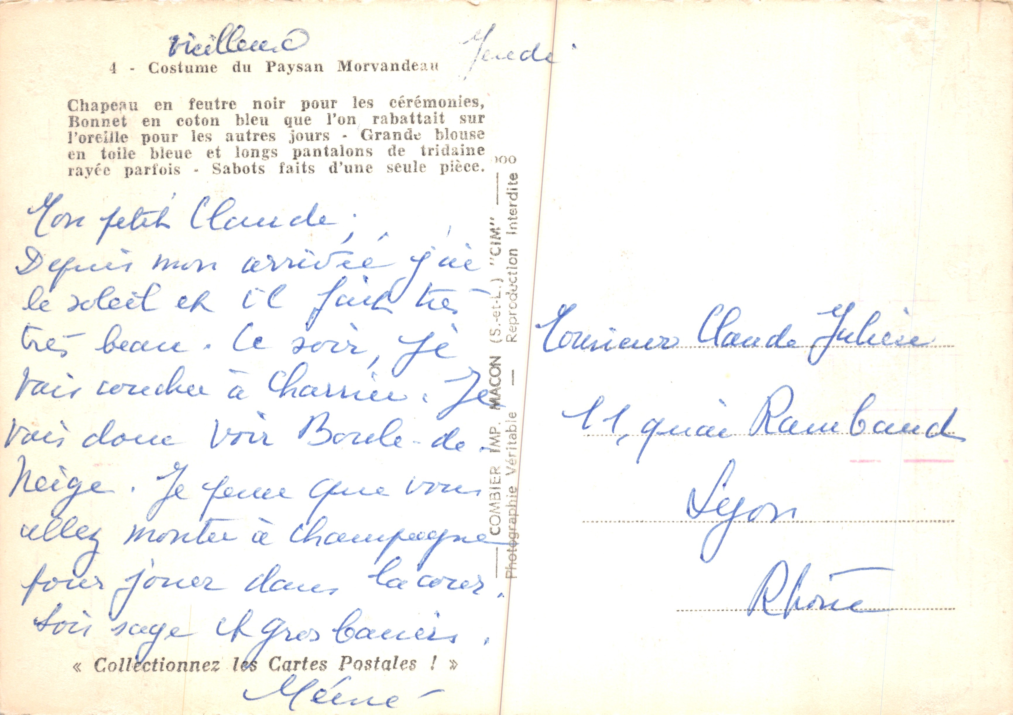 Chłopiec z Morvanu — tradycyjne stroje — wydawca CIM — Rewers