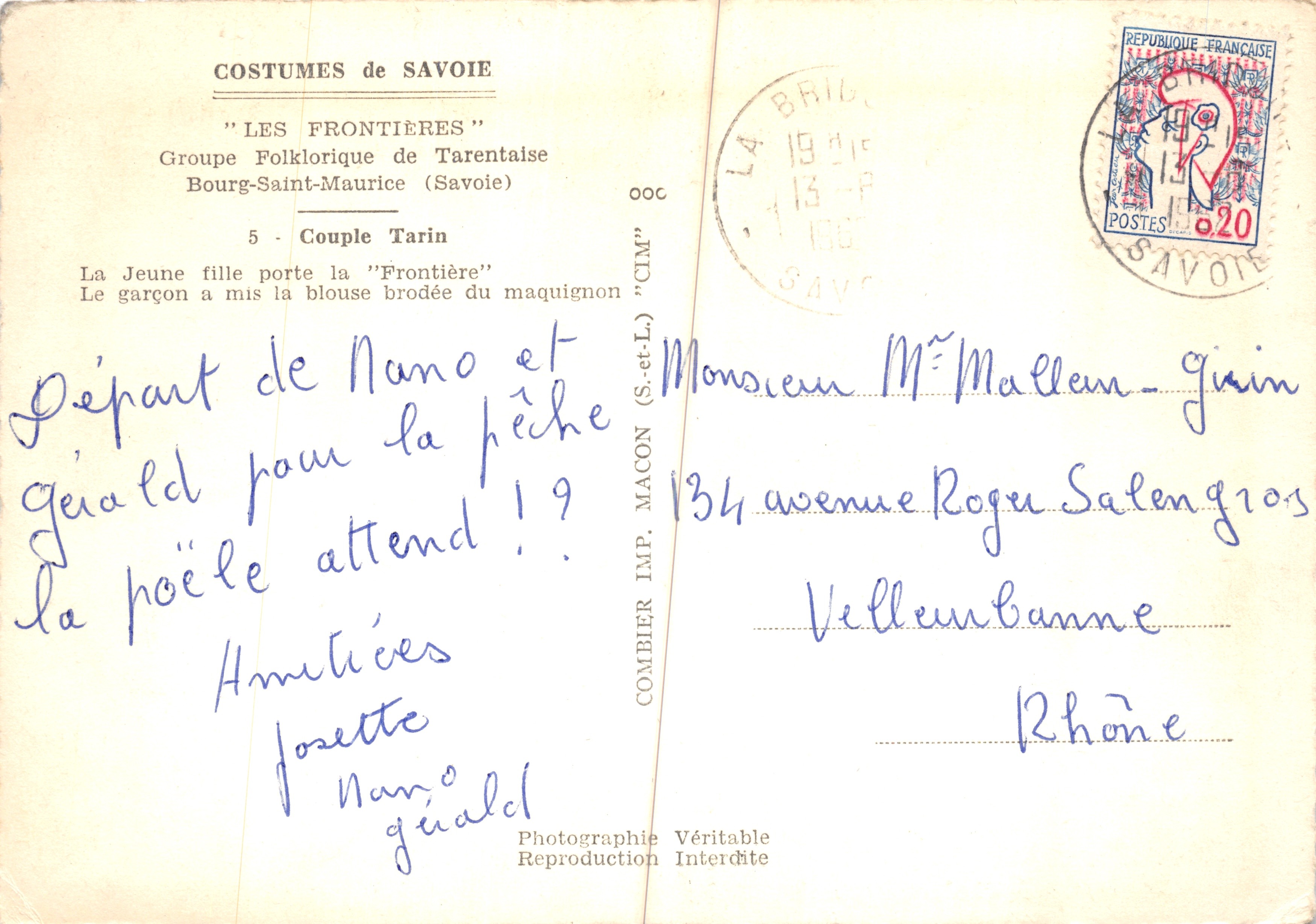 Para w strojach Savoie — 'Les Frontières' — Grupa Folklorystyczna Tarentaise, Bourg-Saint-Maurice, wydawca CIM — Rewers
