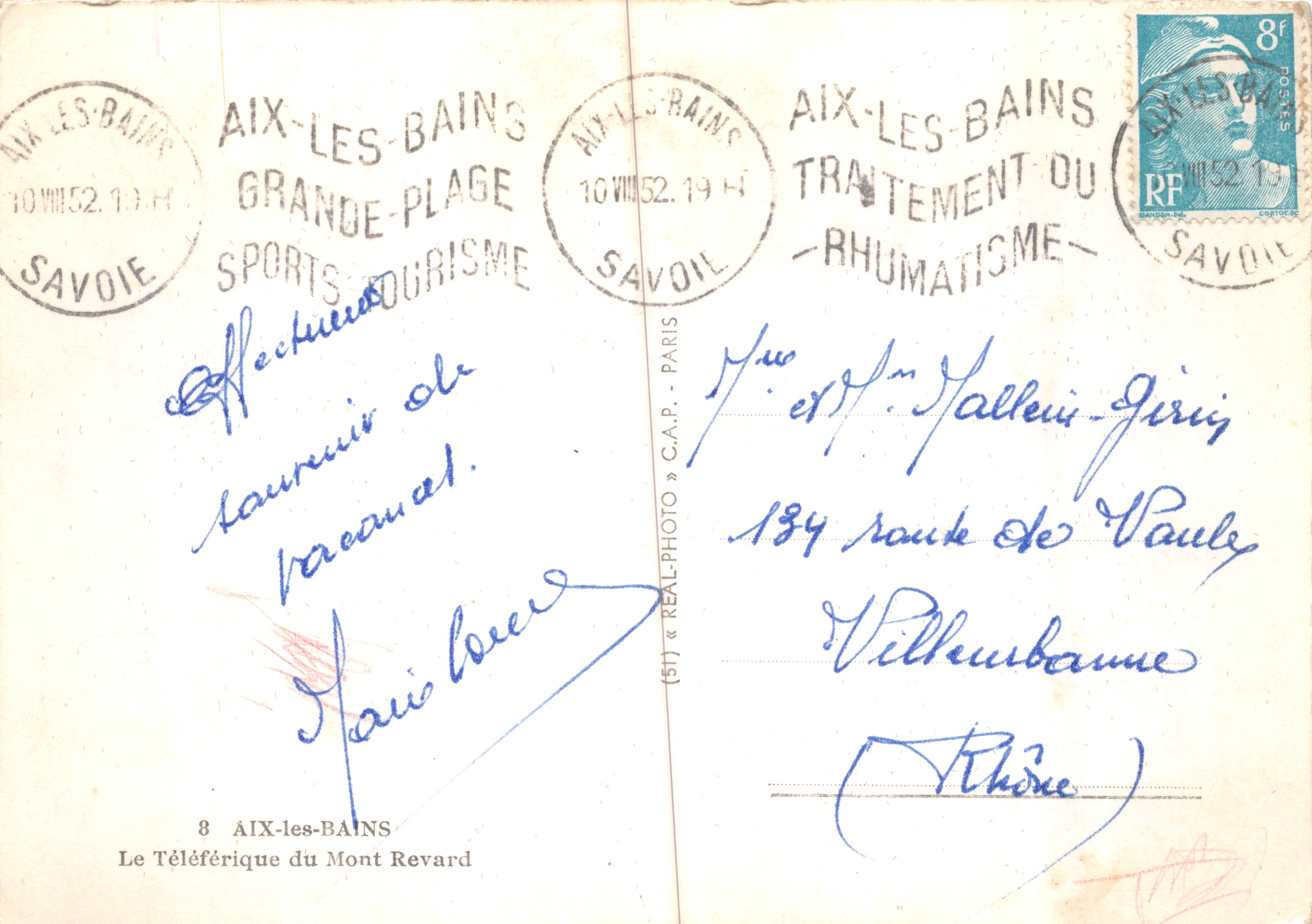 Het teleferiek van Mont Revard — Aix-les-Bains — uitgever Cap — Achterkant
