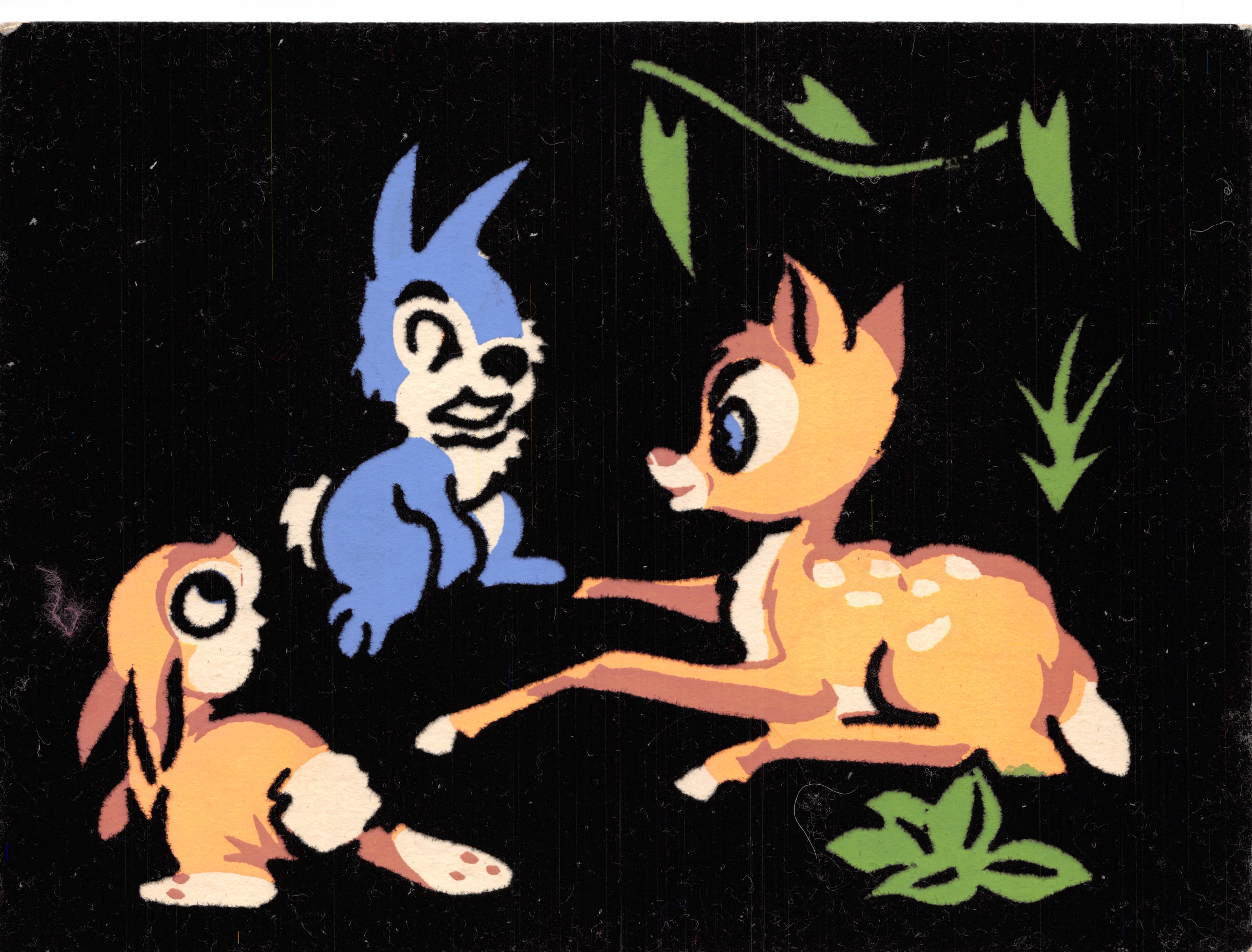 Bambi, Thumper e Flower — scena di bosco — editore RAMBYS ET SES AMIS, n. 1959