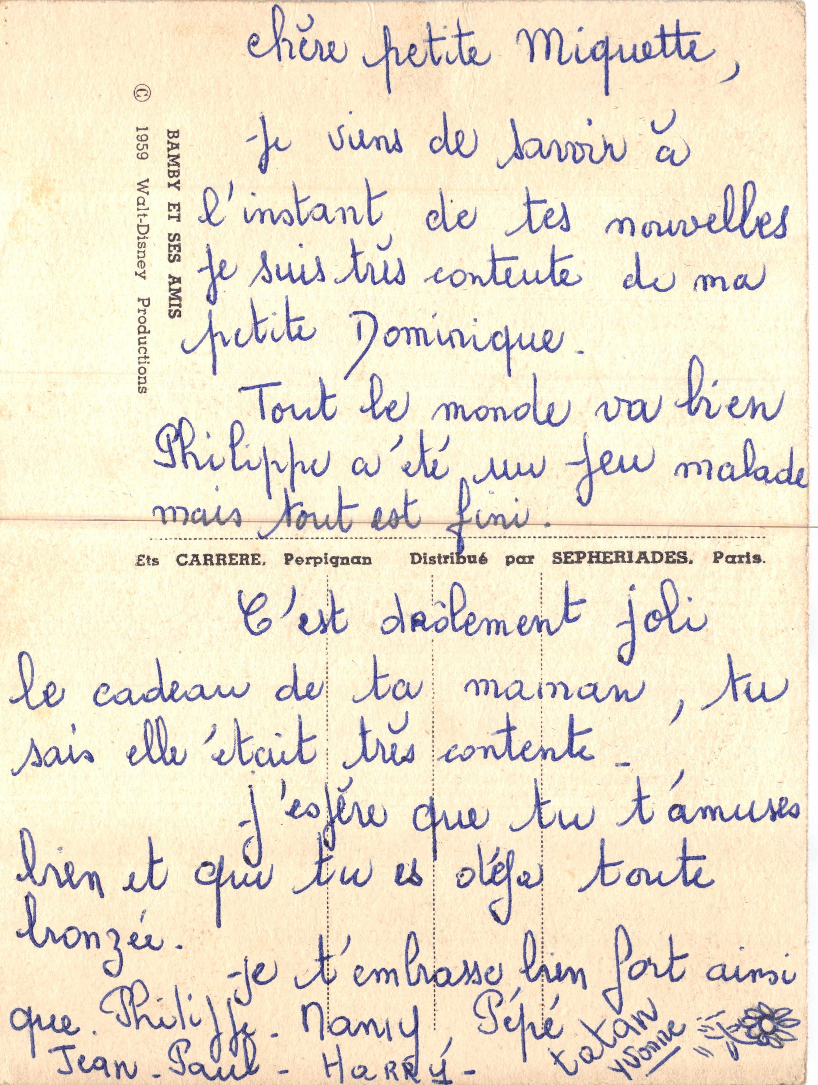 Bambi, Thumper e Flower — scena di bosco — editore RAMBYS ET SES AMIS, n. 1959 — Verso