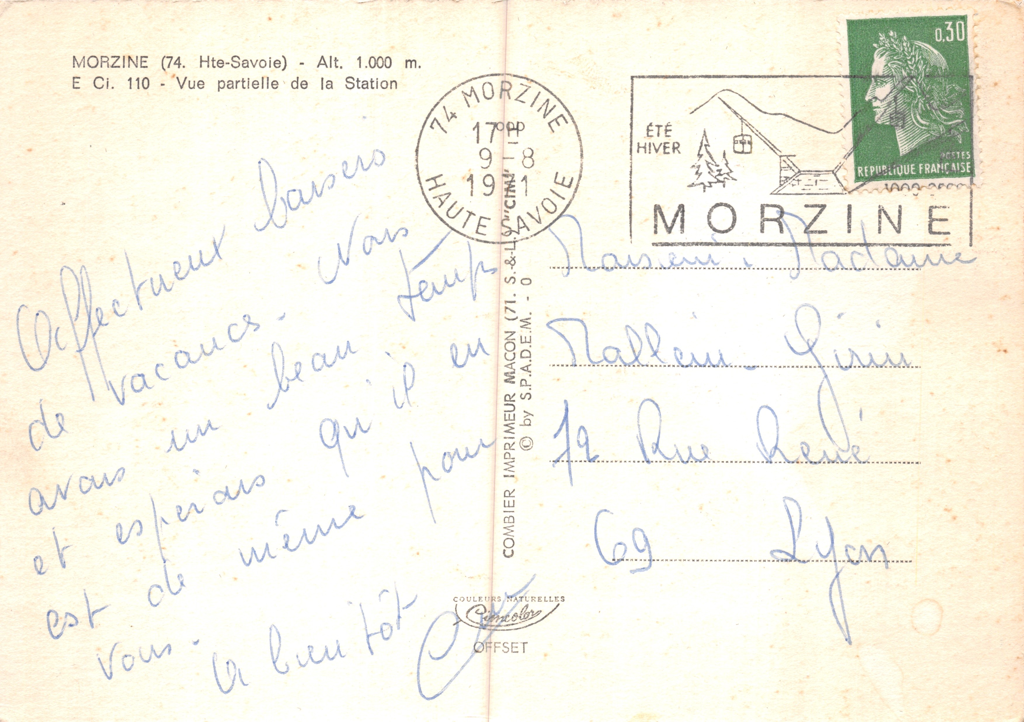 Morzine — Vista parcial de la Estación — Editor Combier — Reverso