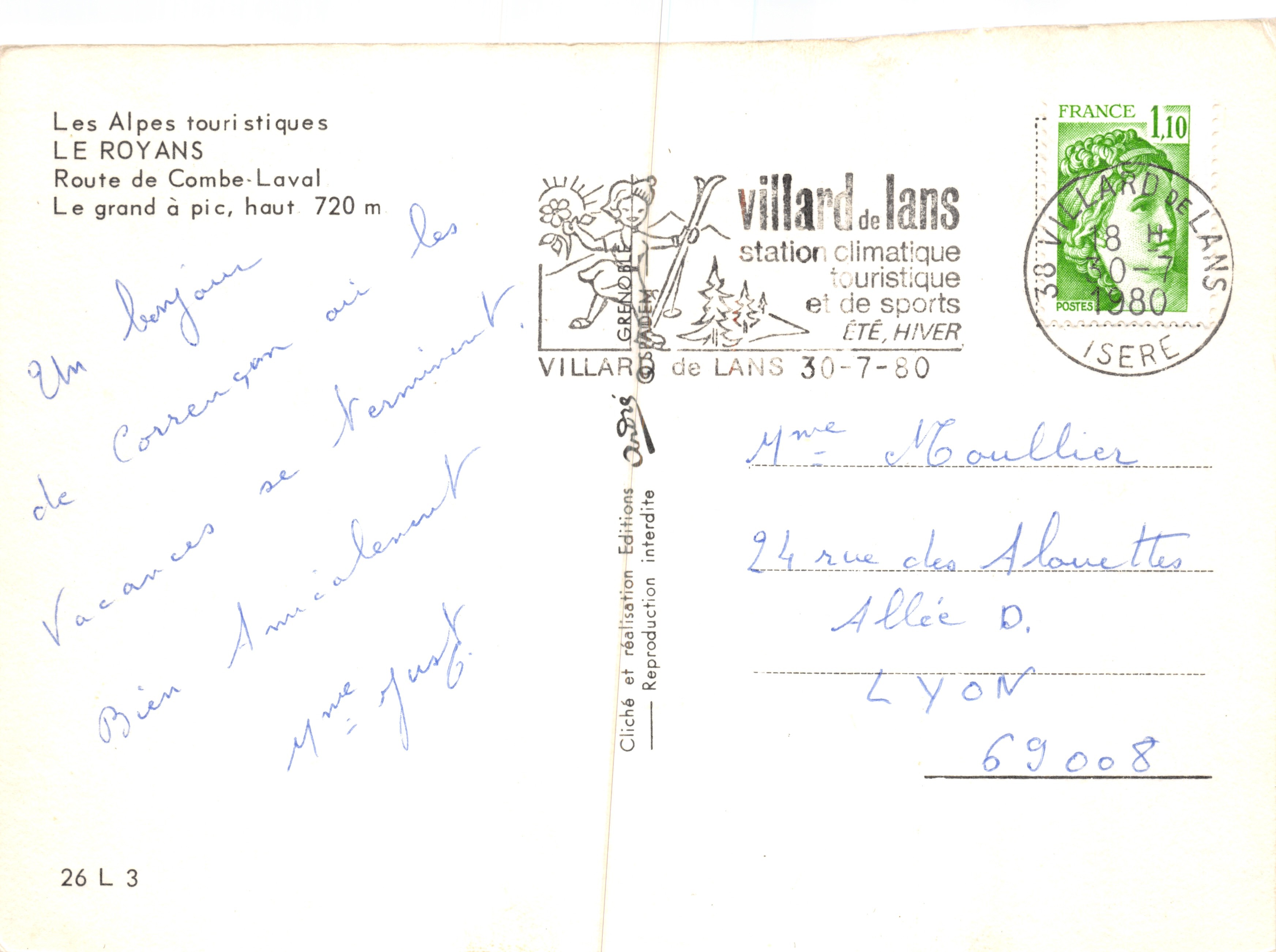 Les Alpes touristiques — Le Royans, Route de Combe-Laval, 720 m — Éditions Villard de Lans — Rückseite