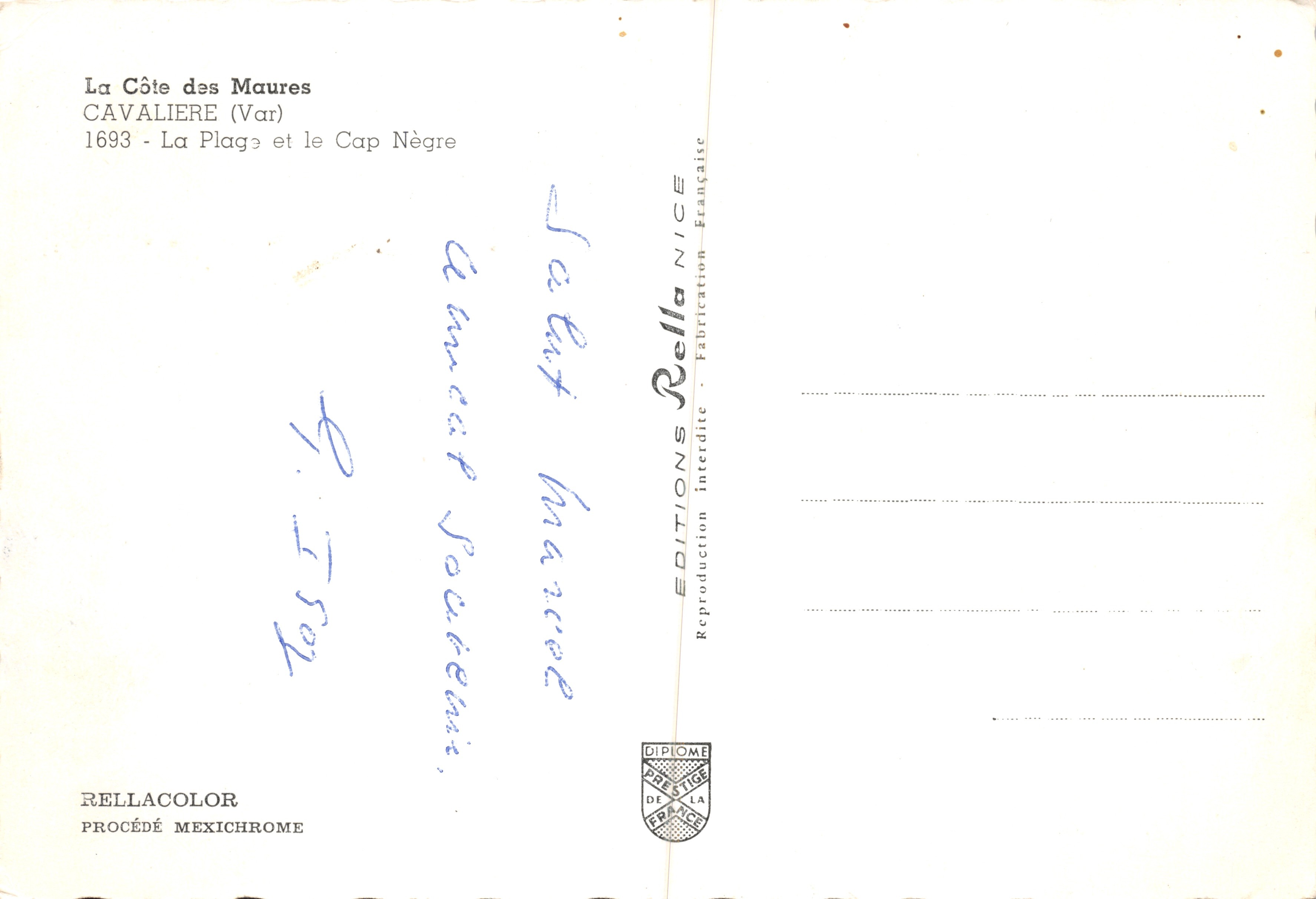 La Côte des Maures — Cavalière (Var) et le Cap Nègre — Éditions Rella — Verso