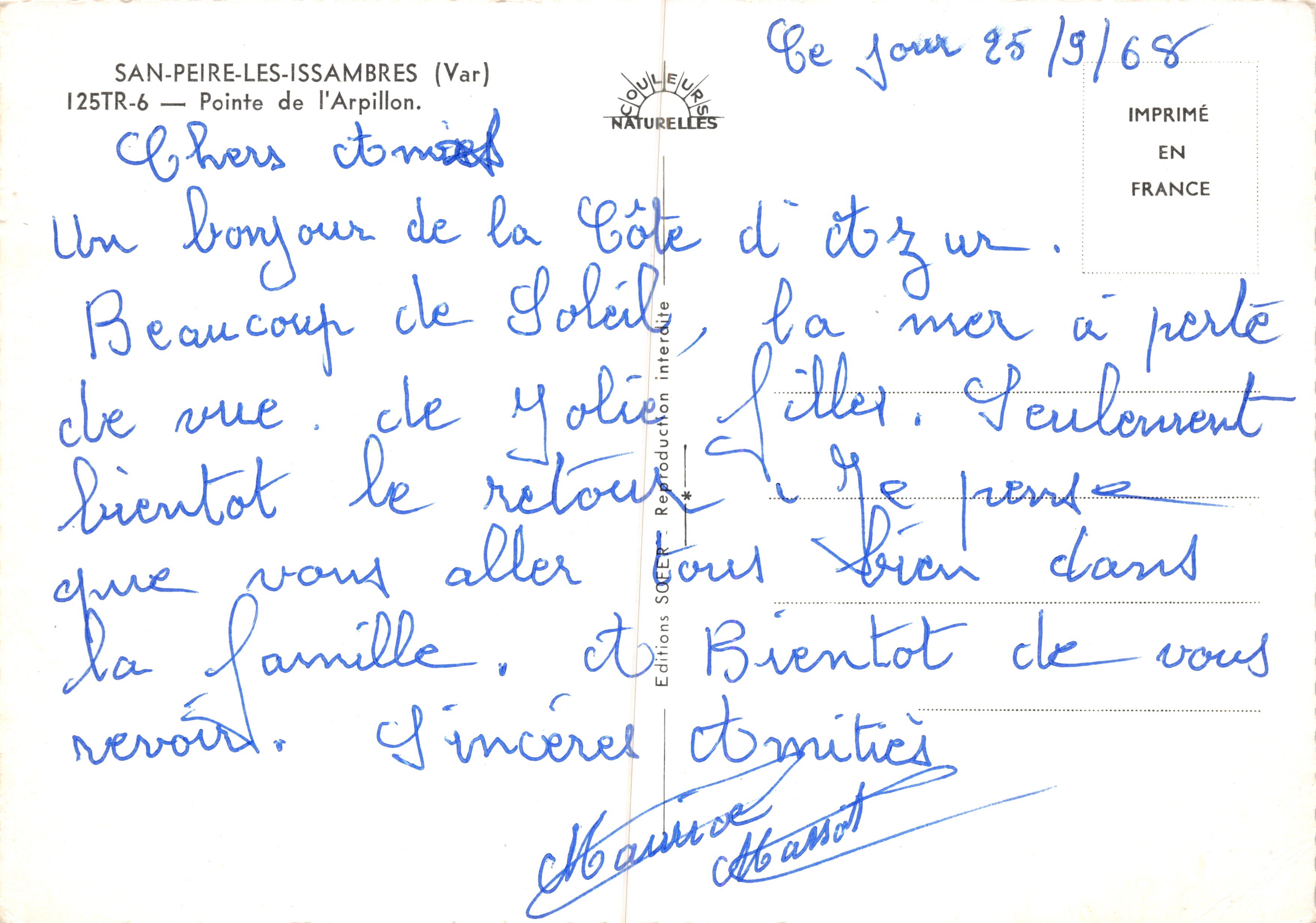 San-Péire-les-Issambres — Pointe de l'Arpillon — Editions CoulEURS NATURELLES — Rückseite