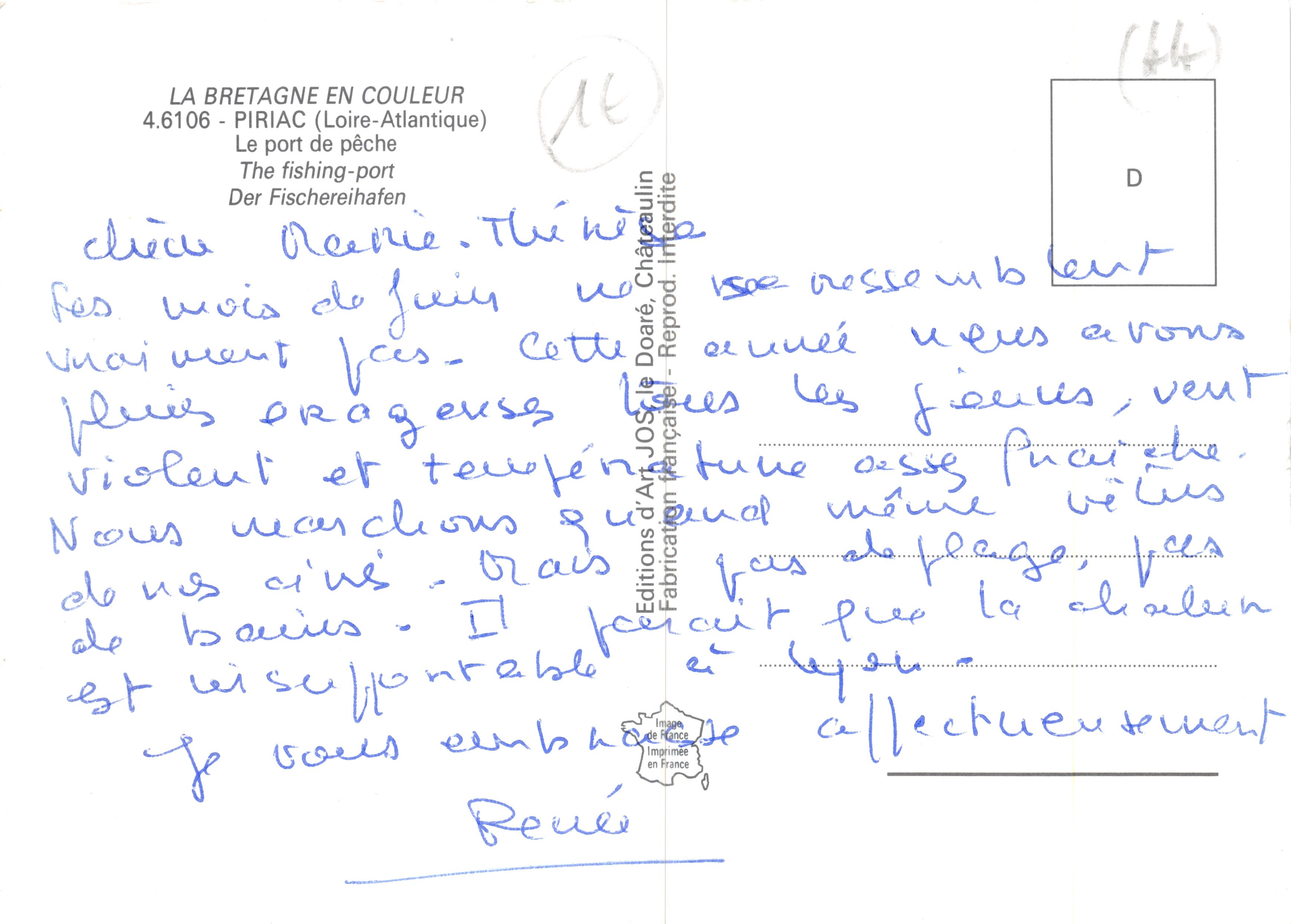 Piriac — porto da pesca con faro — editore LA BRETAGNE EN COULEUR, n. 4.6106 — Verso