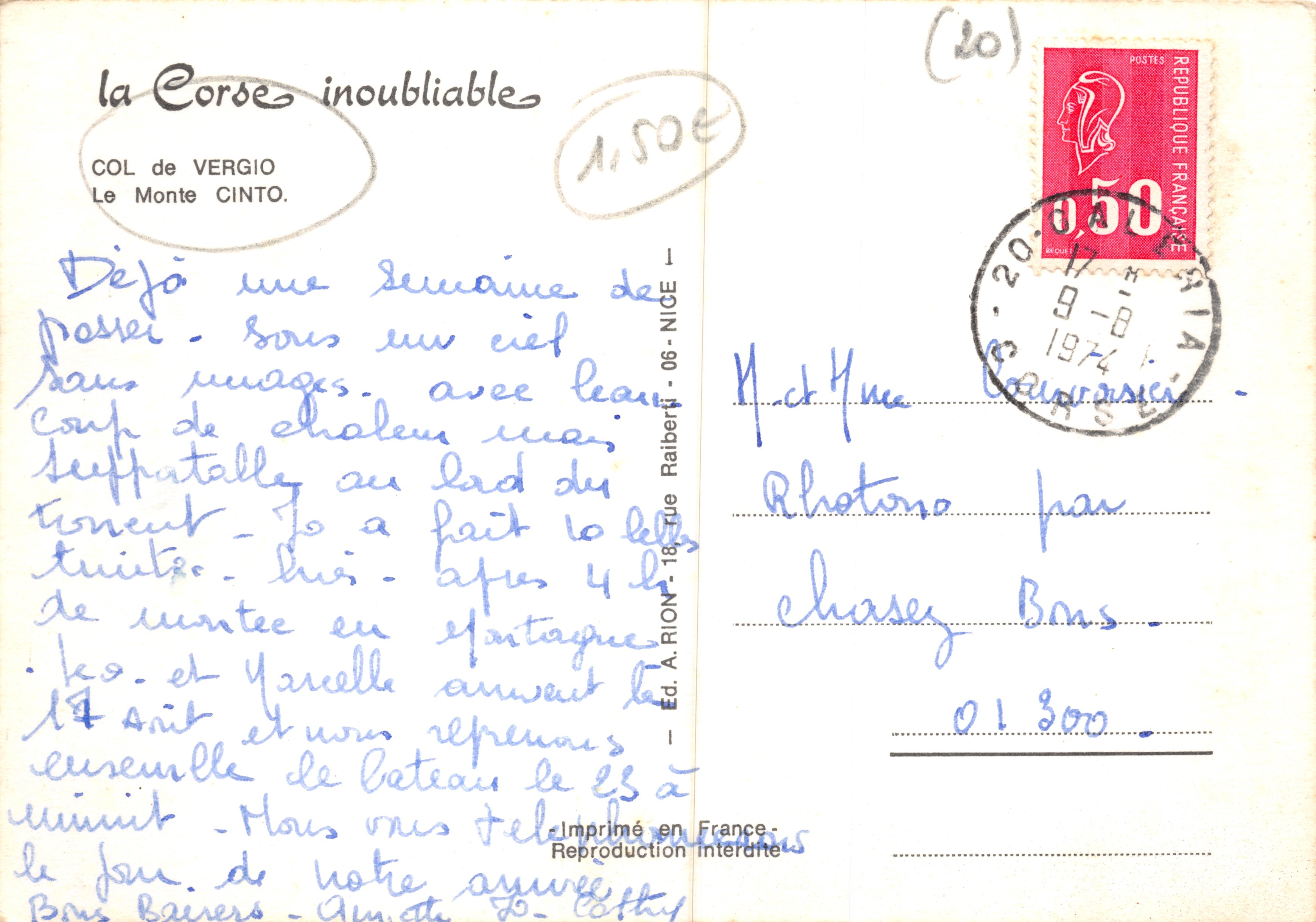 Het Monte Cinto — Col de Vergio — Uitg. A. Rion — Achterkant
