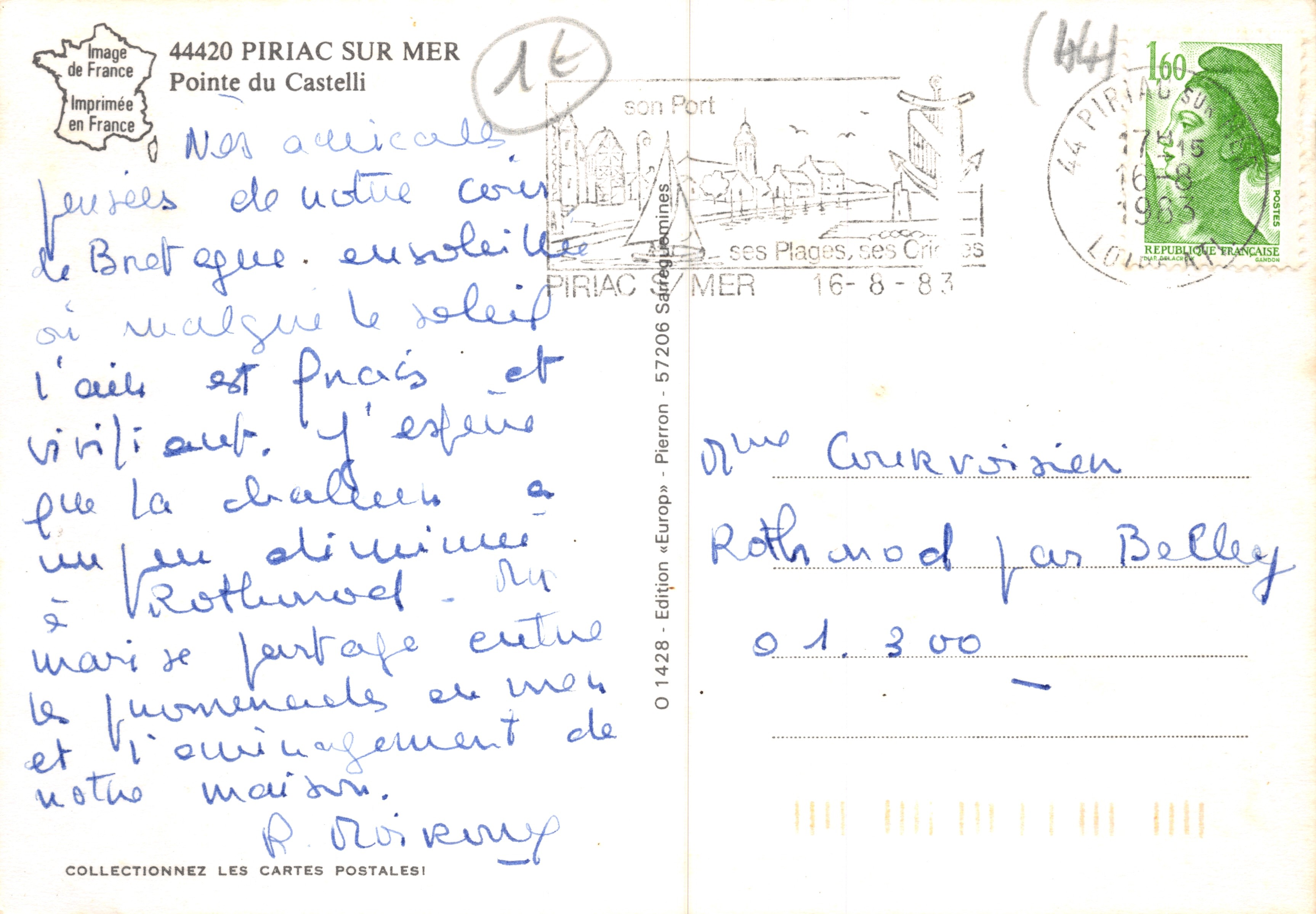 Pointe du Castell - Piriac-sur-Mer — editor Pierron, n.º O 1428 — Reverso