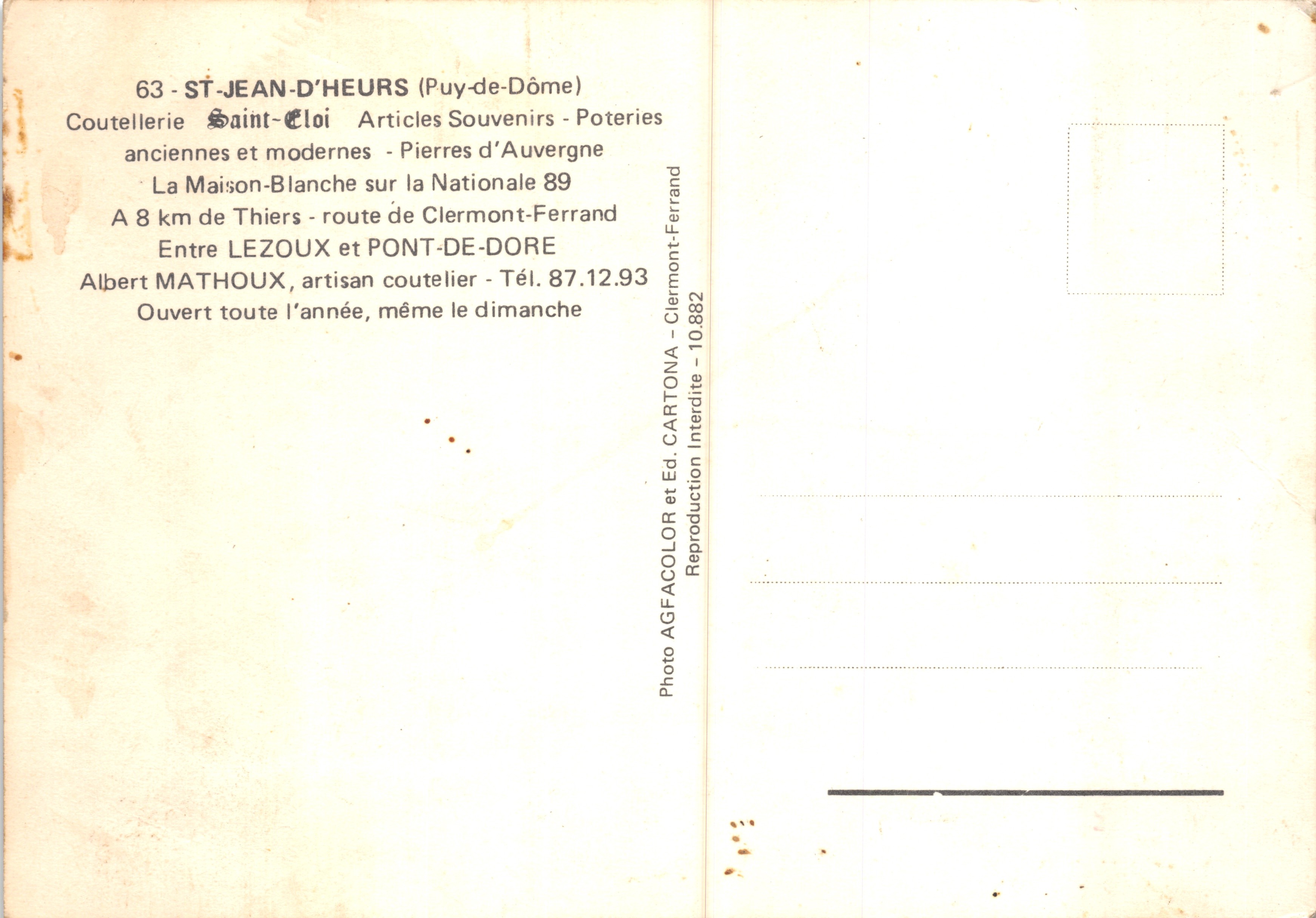 Fábrica de cuchillería Saint Eloi — Cerámica — Editor Ed. CARTONA — Reverso