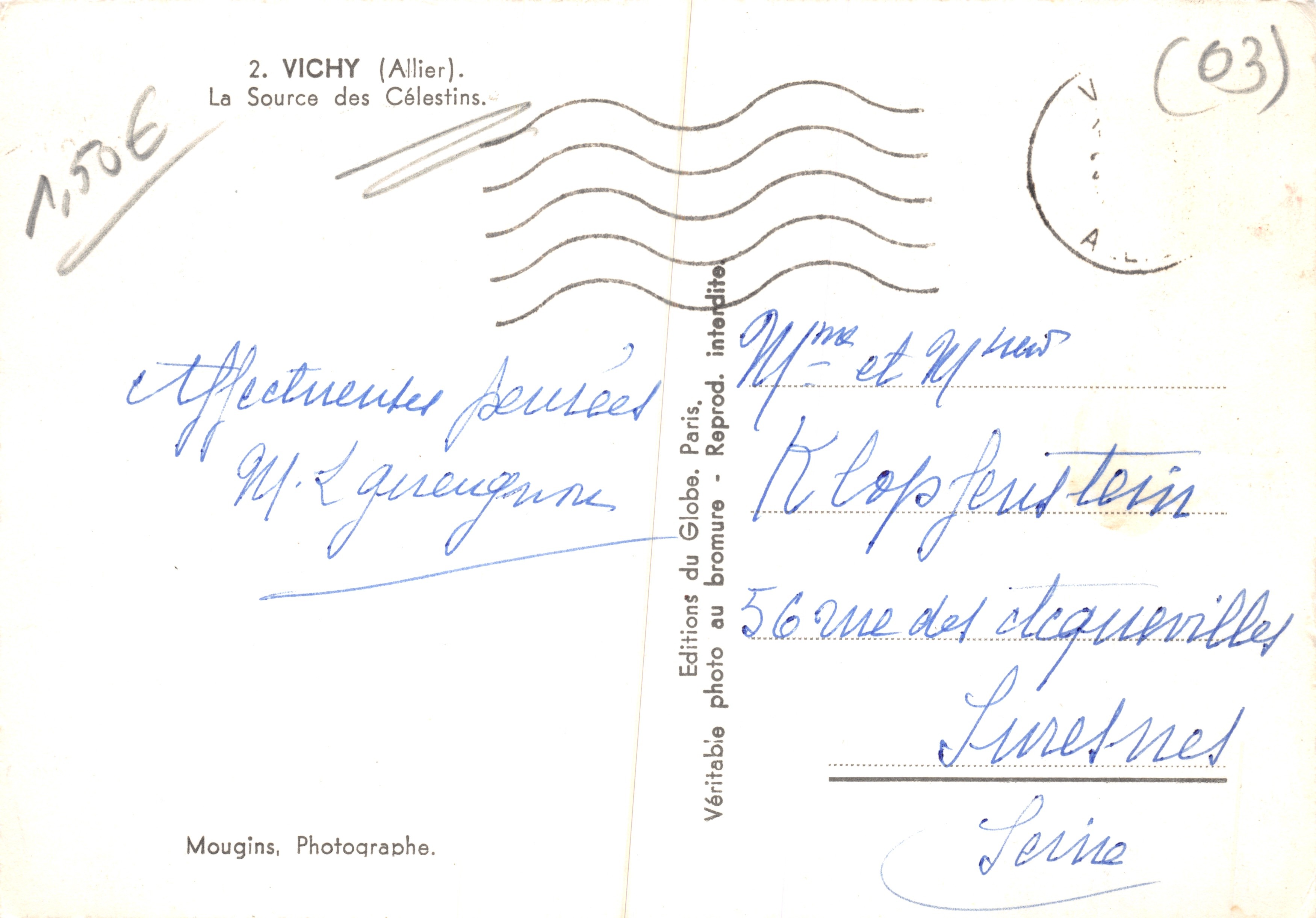 Vichy (Allier) — De Bron van de Célestins — Éditions du Globe, Parijs — Achterkant