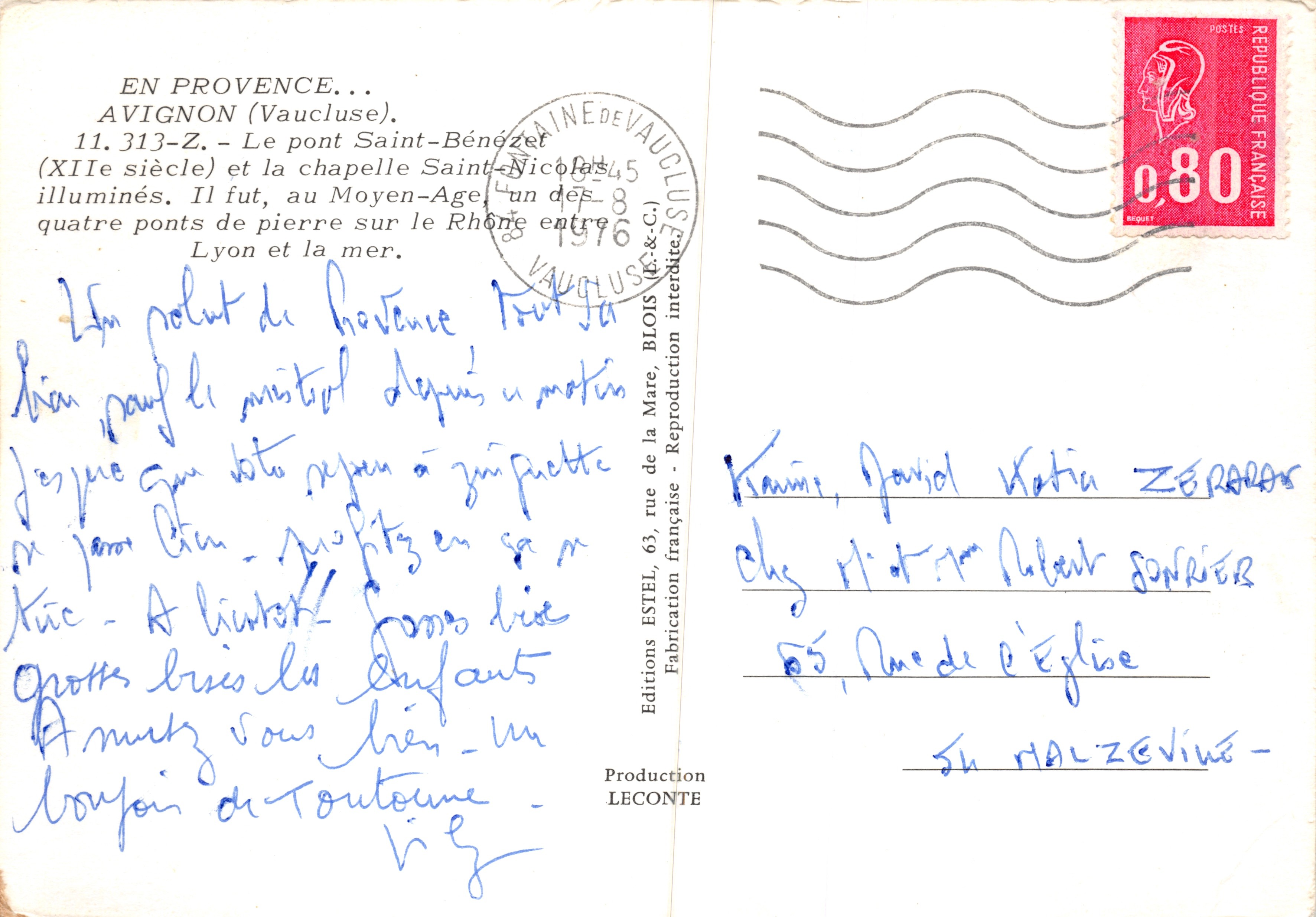 Avignon (Vaucluse) — Il ponte Saint-Bénézet e la cappella Saint-Nicolas illuminati — Editore ETEL — Verso