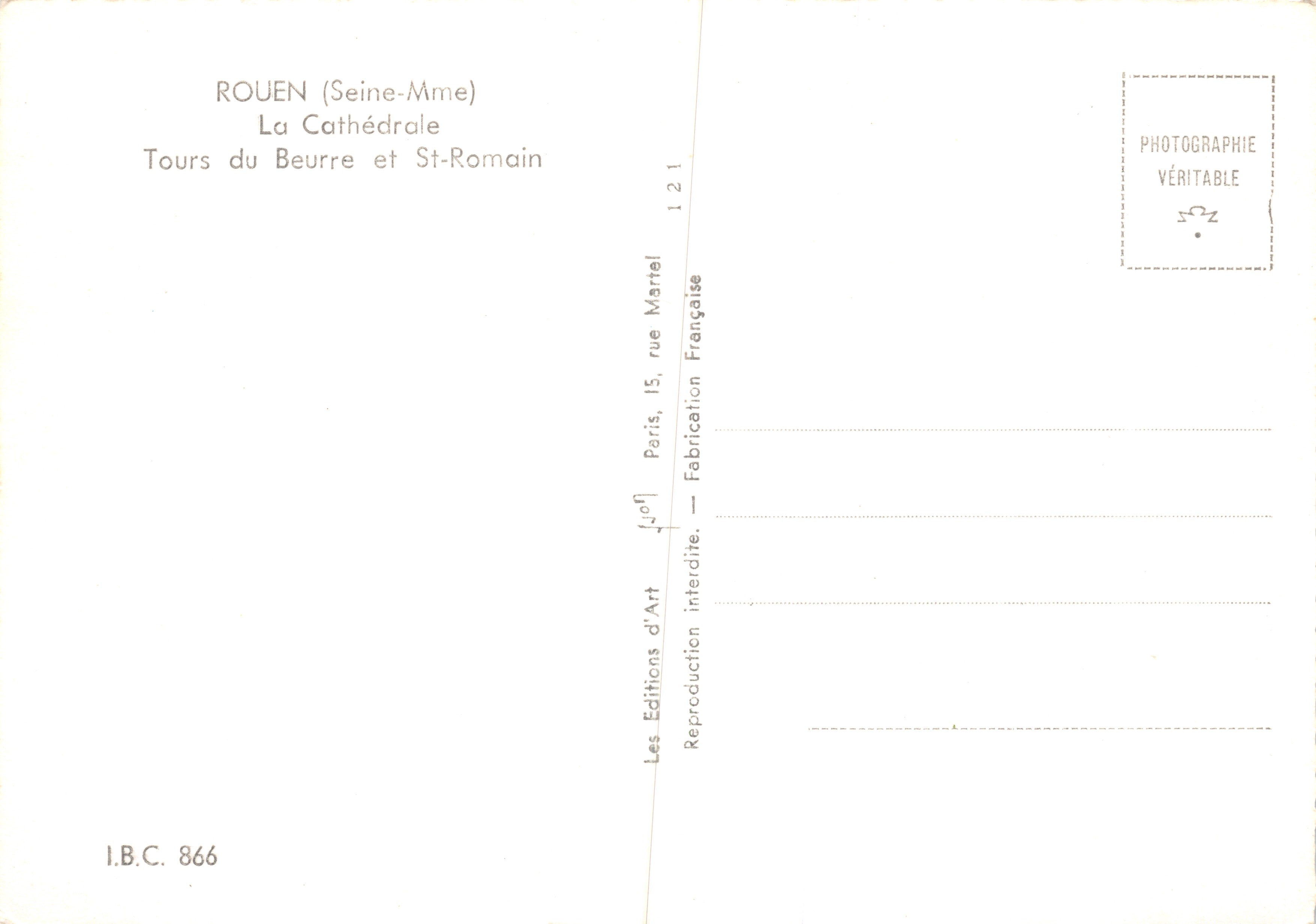 Rouen — Cattedrale, Torri del Burro e Saint-Romain — Éditions du Beurre, Paris — Verso