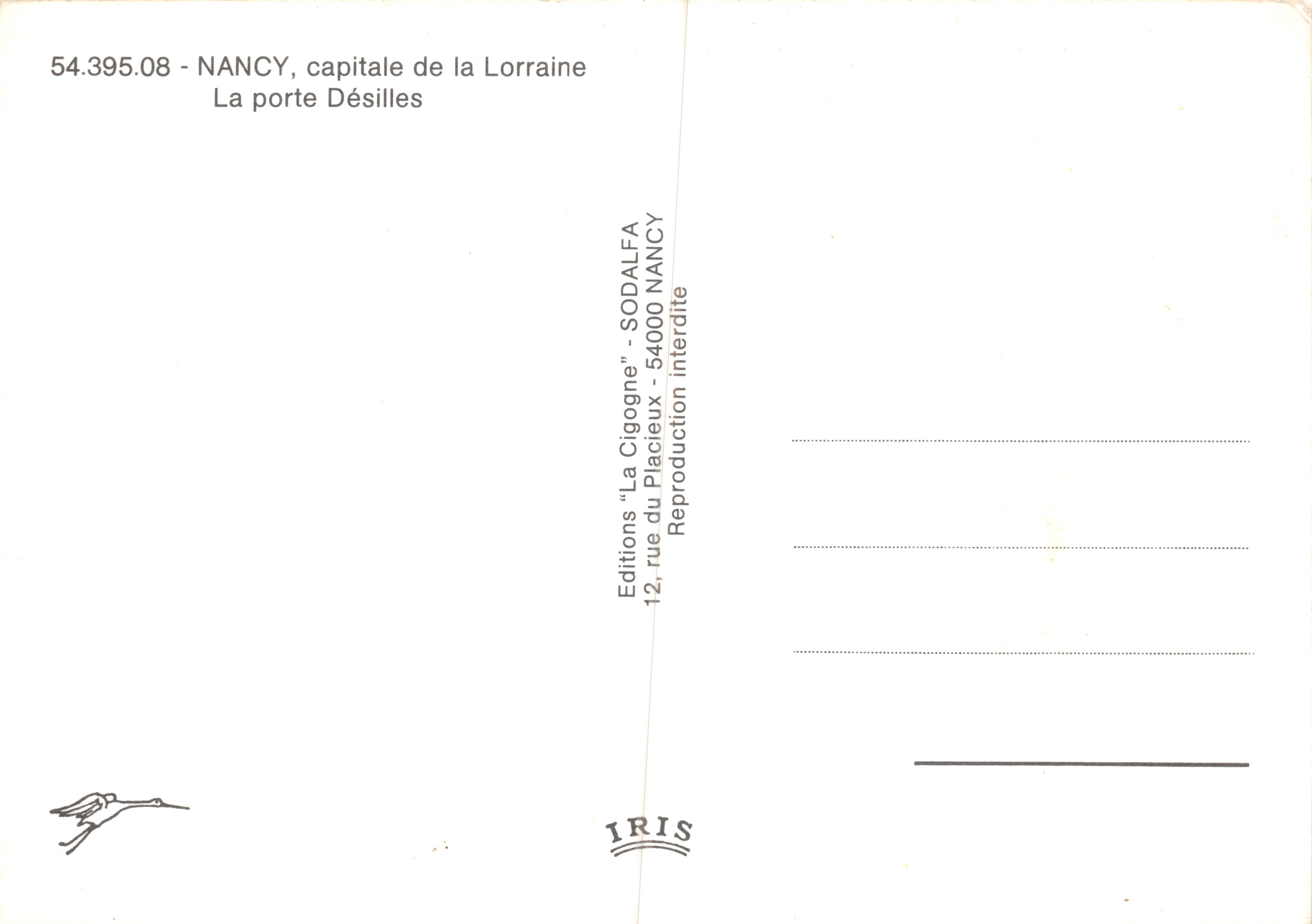 Nancy - De Désillespoort — monumentale boog versierd met beelden, uitgever IRIS — Achterkant