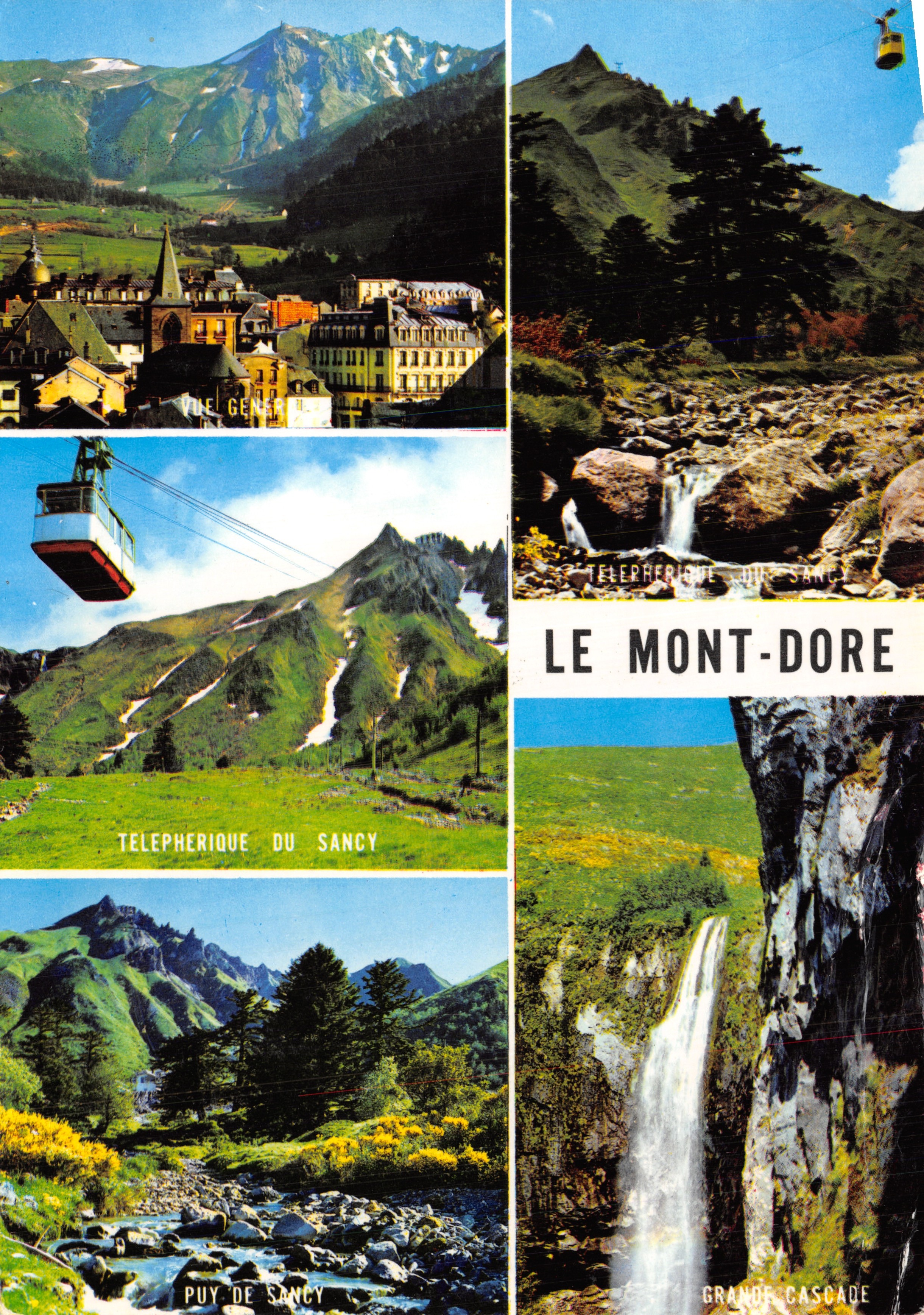 Le Mont-Dore — vue panoramique avec téléphérique du Sancy et cascade — Éditions L'Auvergne Touristique