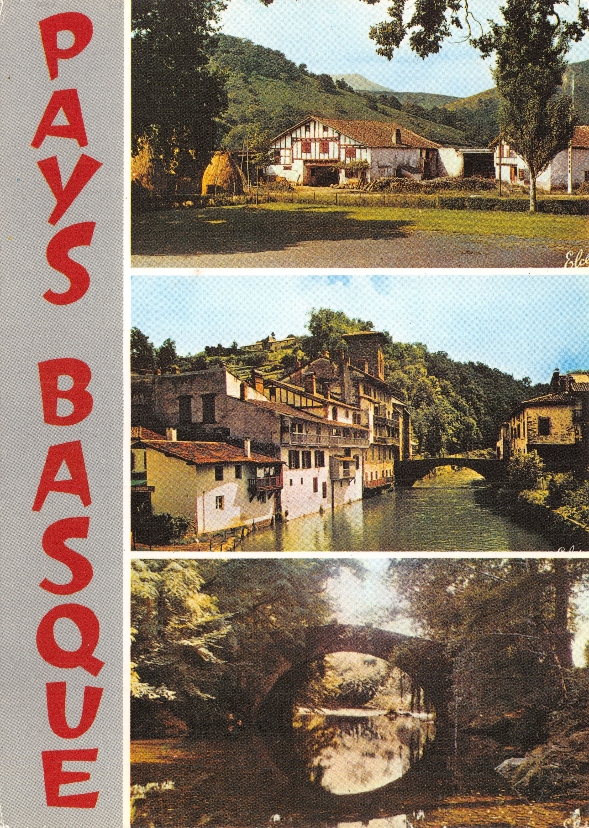 Pais Vasco — Escenas típicas: granja, puente, iglesia — Editor Élécécolor, n.º 3102