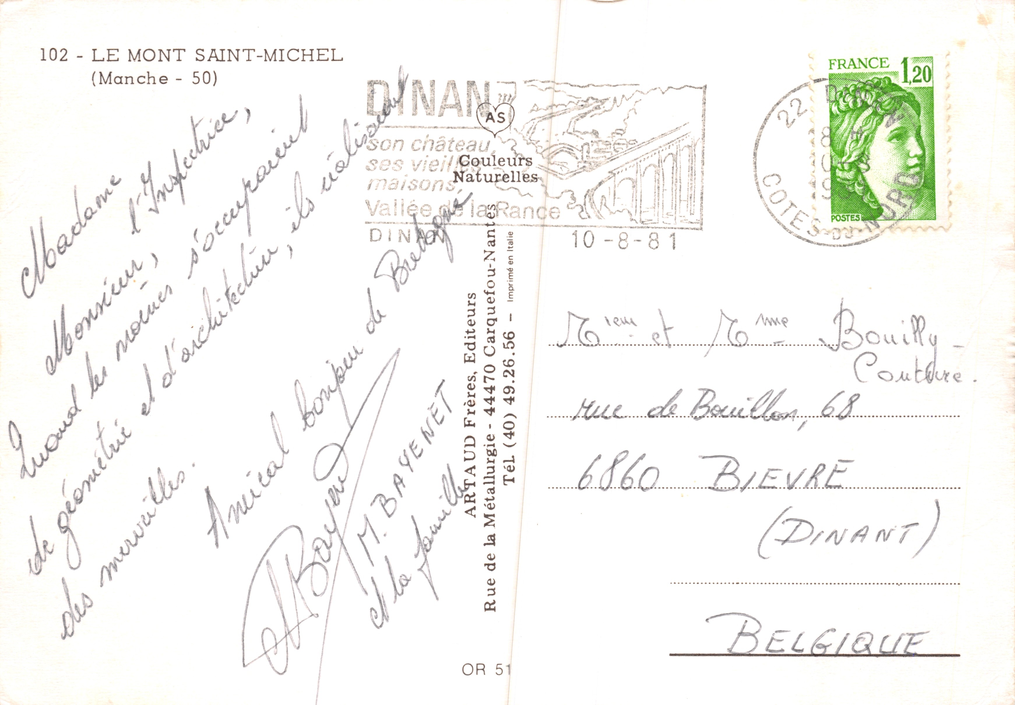 Mont Saint-Michel — vista panoramica con diversi punti d'interesse (editore ARTAUD Frères, n. 102) — Verso